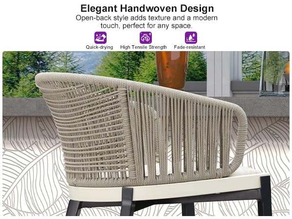 PURPLE LEAF Outdoor Rattan Bar Stools Set of 2 - Modern Patio Barstools with Wraparound Armrests, Metal Wicker Design for Kitchen Island, Garden & Indoor Use - Boho Style Aluminum Woven Bar Chairs (Gray) - Perfect for Backyard, Poolside & Dining Areas