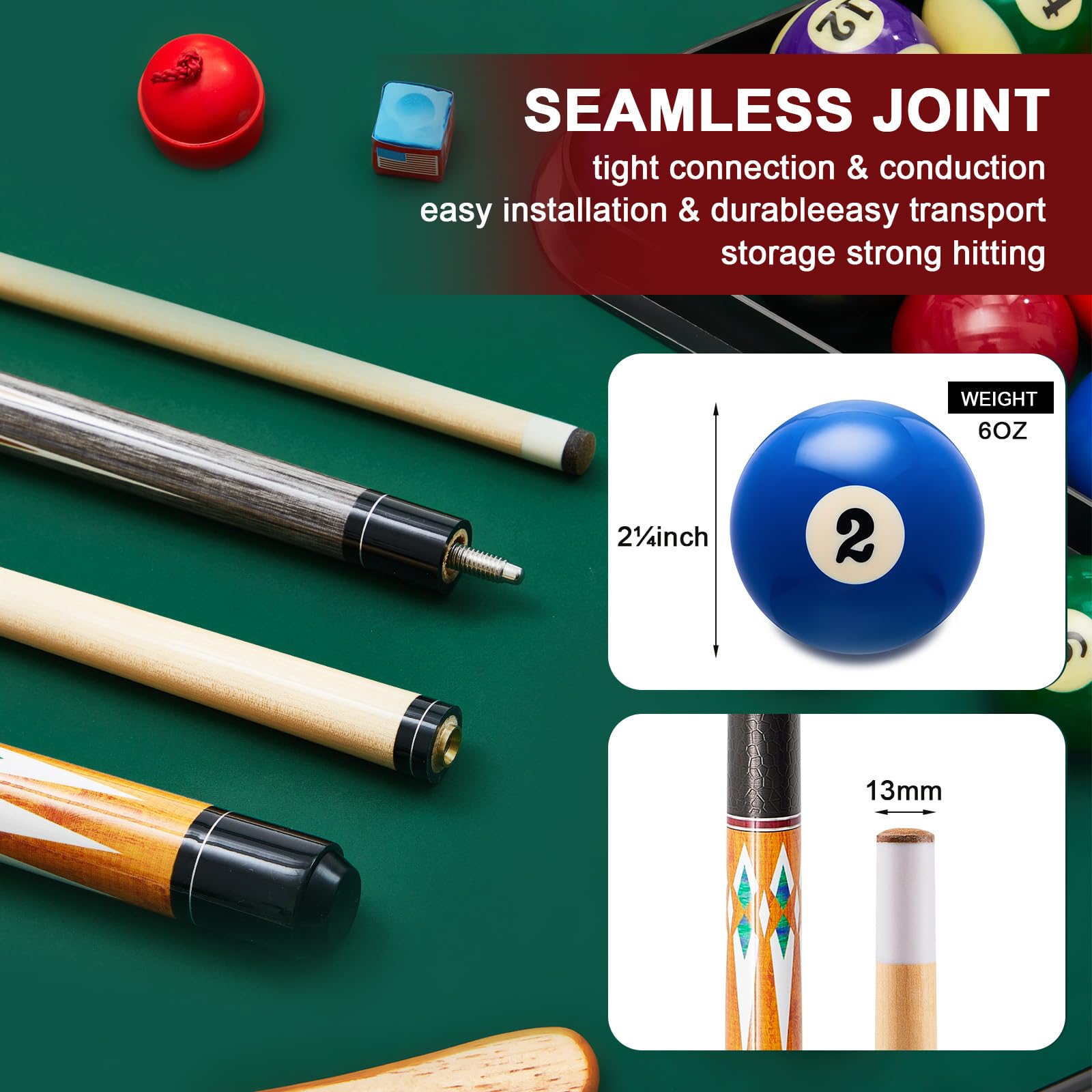 Liliful Billiard Pool Table Accessories Set - Includes Triangle Rack, Diamond Ball Holder, Cue Chalks, Pool Cue Tips, Sticks & Table Brush (Classic Style) - Perfect for Home Game Rooms, Bars & Entertainment Centers