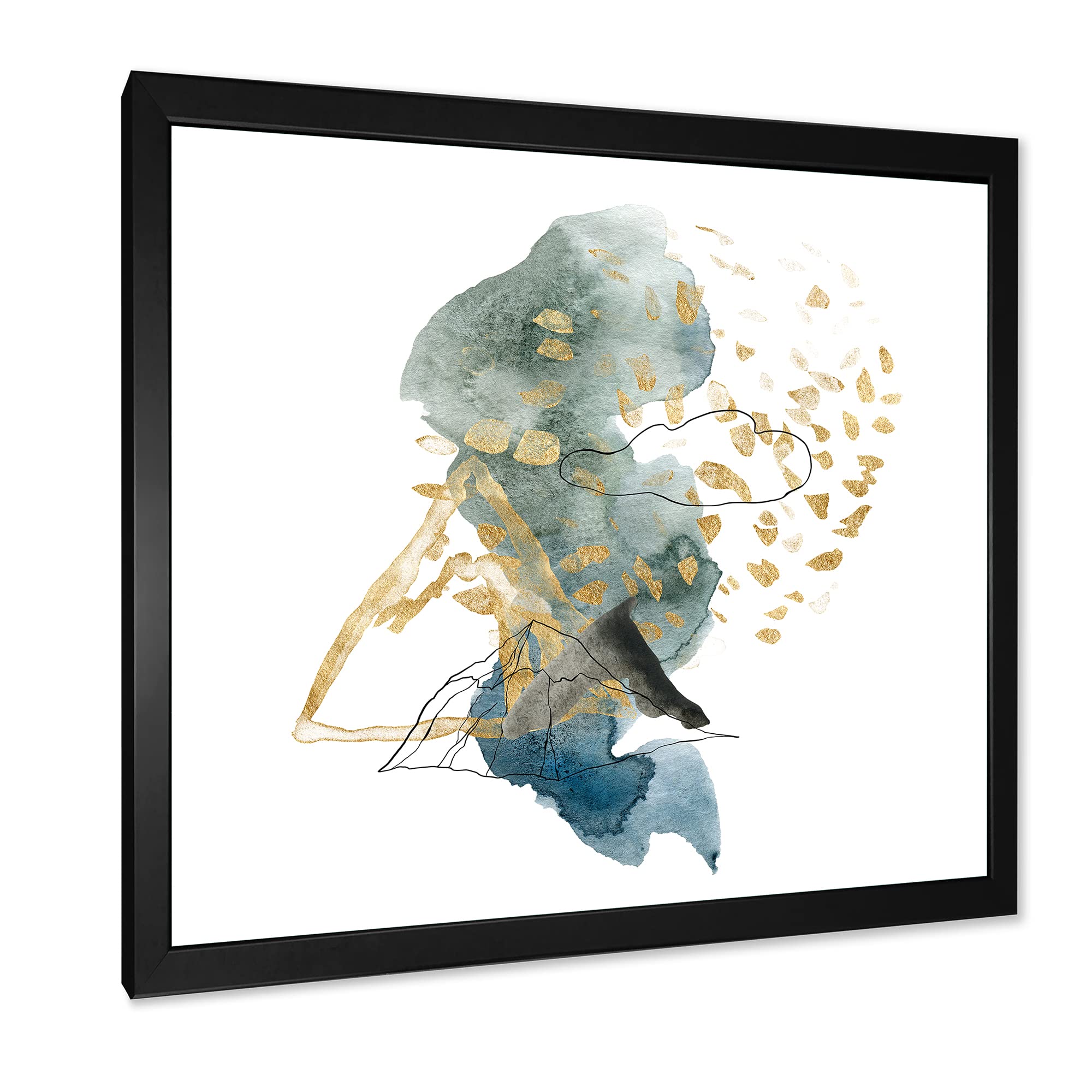 Modern Framed Wall Art - Dark Blue Mountains & Gold Strokes Landscape Painting | Home & Office Decor | Living Room, Bedroom, Study Room Wall Decor