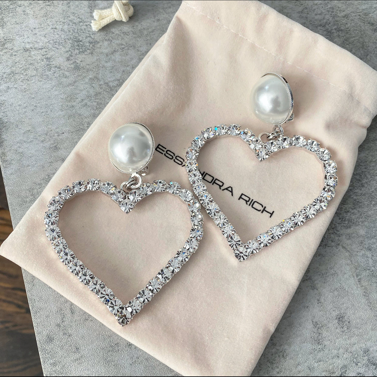Alessandra Rich Crystal Pearl Statement Heart Earrings for Women - Elegant Dangle Drop Earrings for Party, Wedding & Special Occasions