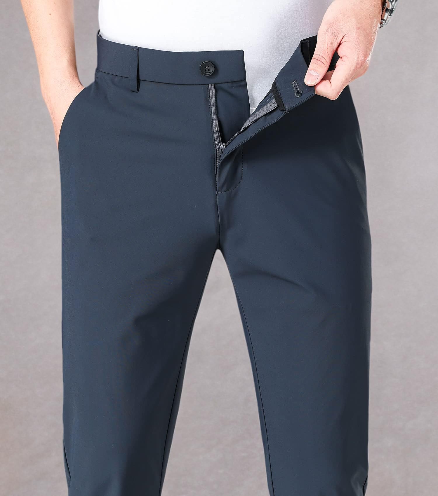 LUSHENUNI Men's Slim Fit Golf Pants - High Stretch Ice Silk Dress Pants with Expandable Waist for Comfort & Performance | Perfect for Golf, Office & Casual Wear