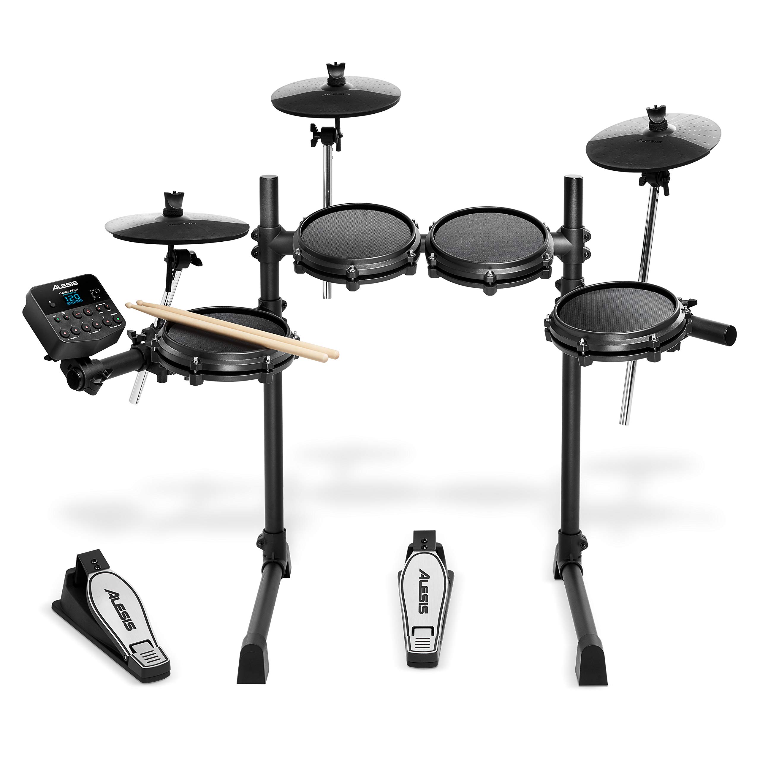 Alesis Turbo Mesh Kit - Electric Drum Set with 100+ Sounds, Mesh Drum Pads, Drum Sticks, Cables & 60 Melodics Lessons | Perfect for Beginners, Home Practice & Studio Recording