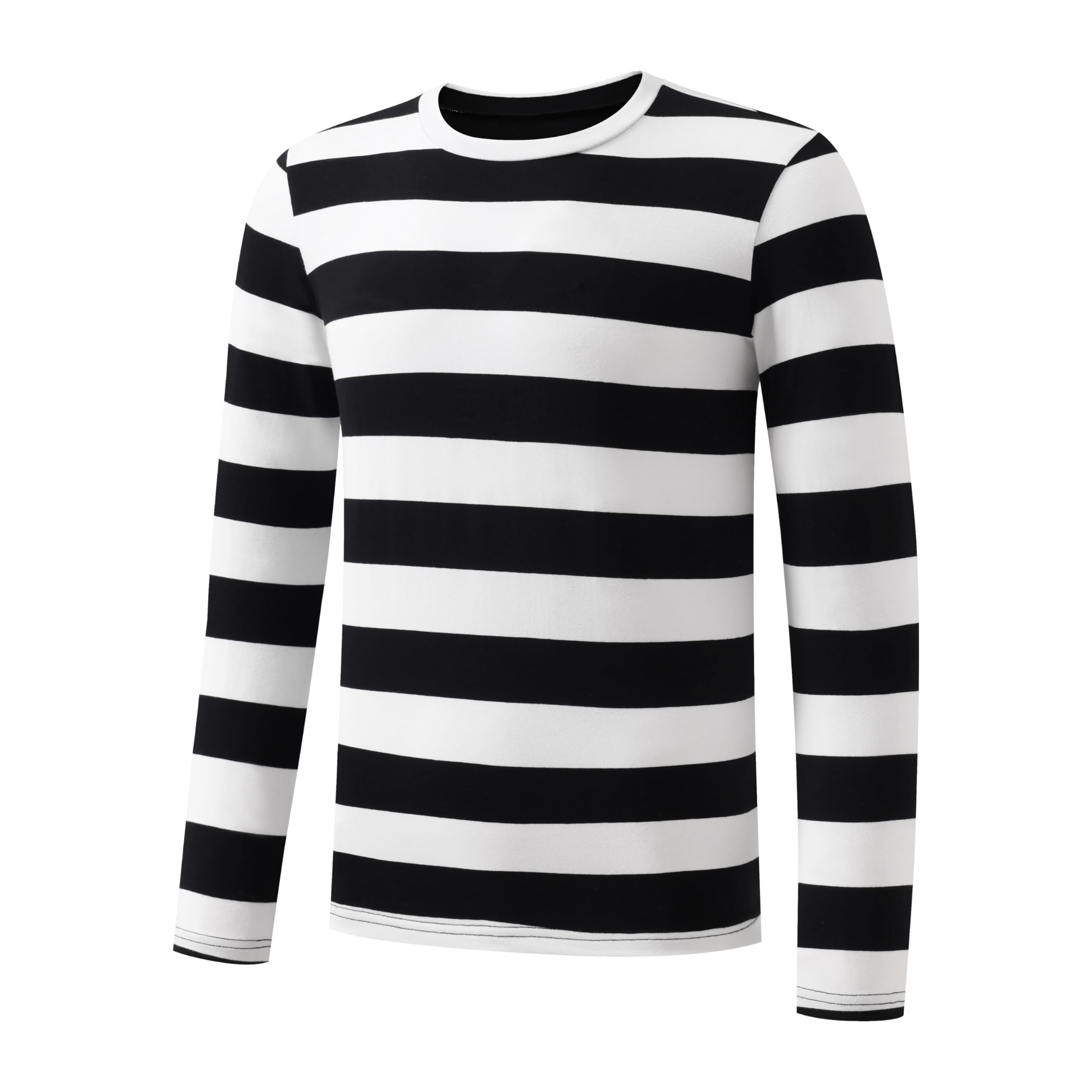 Men's Classic Long Sleeve Striped Crewneck T-Shirt - Casual Comfort Fit Cotton Shirt for Everyday Wear, Work & Outdoor Activities