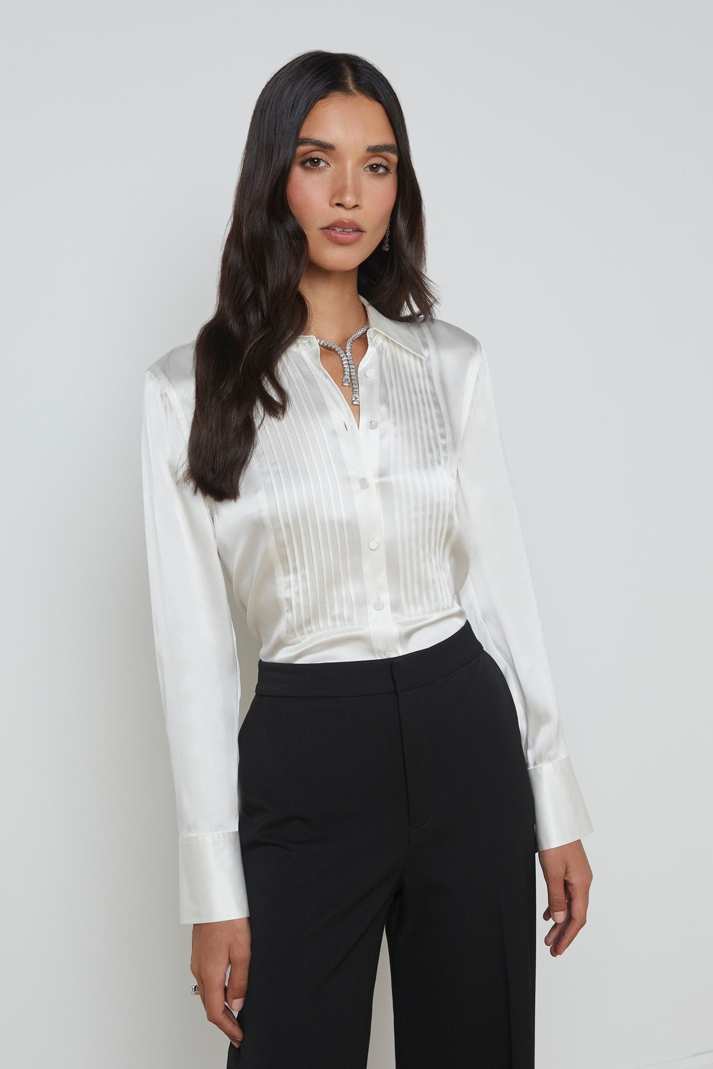 L'Agence Divya Silk Shirt for Women - Luxury 100% Pure Silk Blouse with Elegant Floral Print | Perfect for Office Wear, Cocktail Parties & Special Occasions