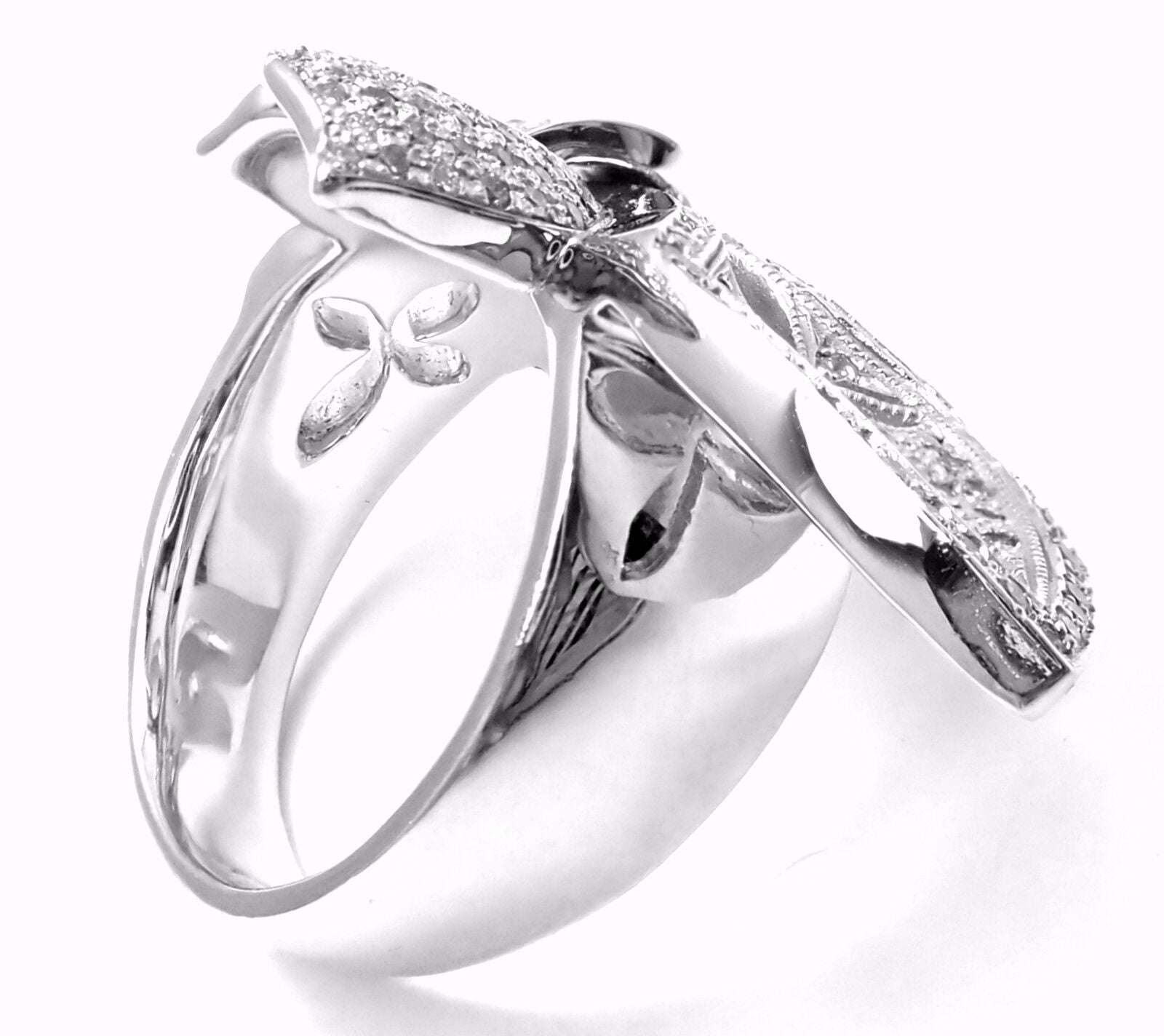 Authentic 18k White Gold Diamond Fleur De Lis Ring by Loree Rodkin - Certified Luxury Jewelry for Weddings, Anniversaries & Special Occasions