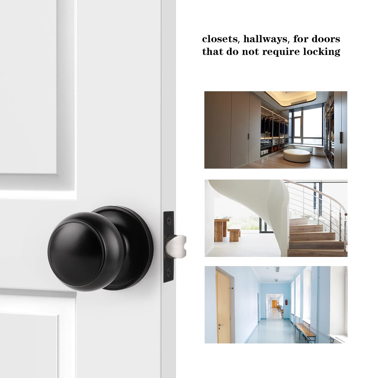 Probrico 10-Pack Matte Black Interior Door Knobs - Keyless Flat Ball Design for Hallway, Closet & Bedroom Doors | Durable Passage Door Handles for Home & Office