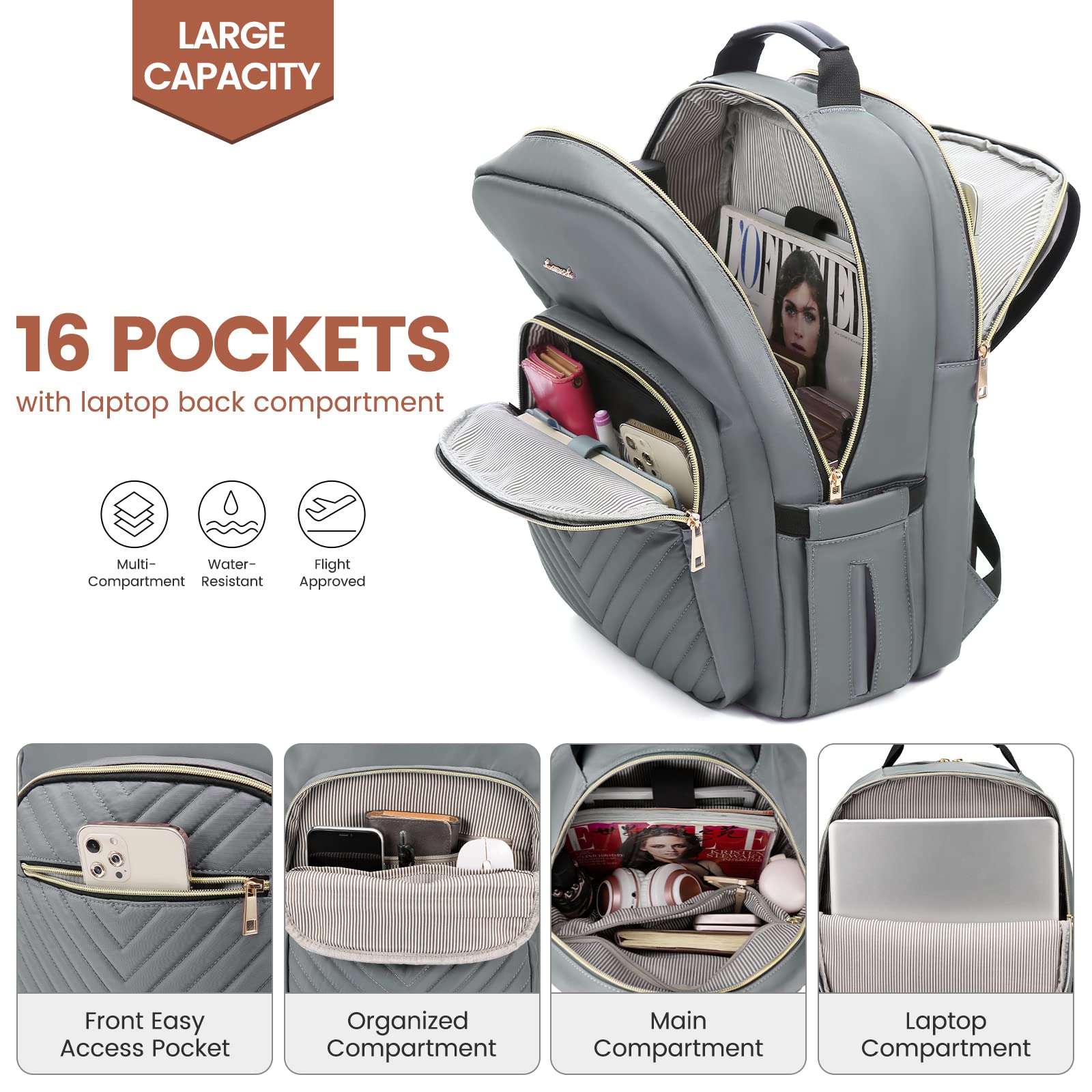 LOVEVOOK 17.3 Inch Laptop Backpack for Women - Stylish Waterproof Travel Backpack with USB Port, Professional Work Bag for Business, College, and Teacher Use, Perfect for Commuting and Daily Carry