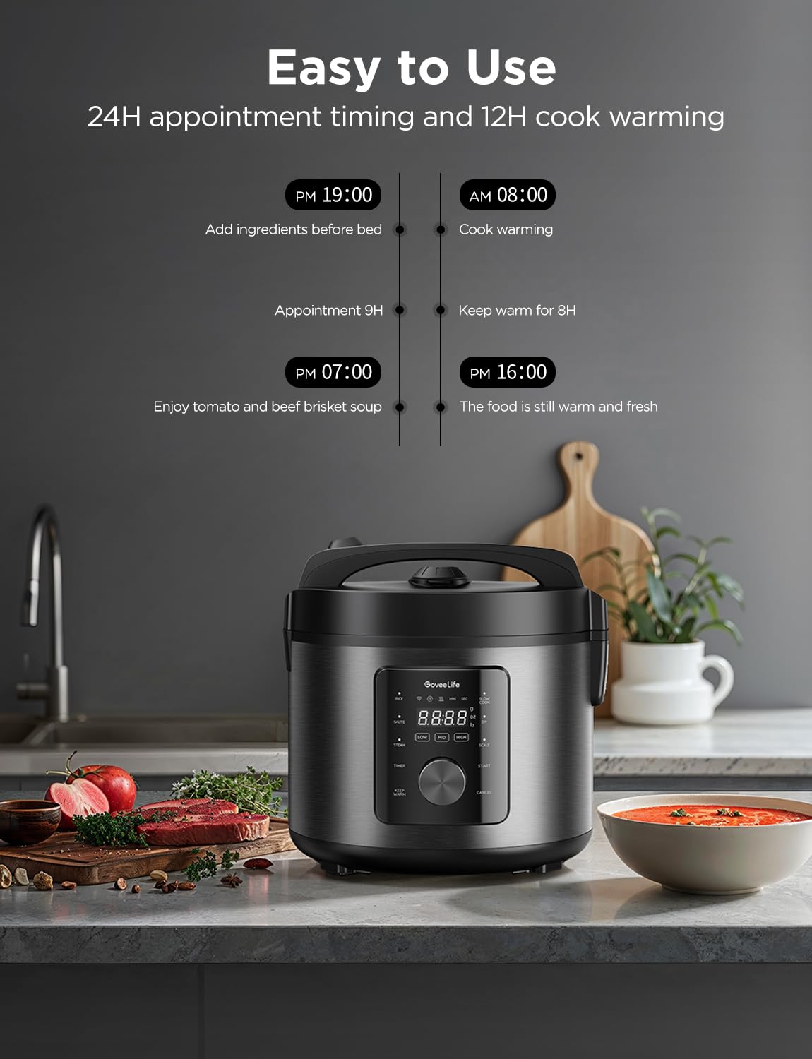 GoveeLife 6-in-1 Smart Rice Cooker & Multi-Cooker - 1000W 10-Cup (5.2Qt) Slow Cooker, Yogurt Maker, Steamer & Food Warmer with App Control & 33 Recipes - Perfect for Meal Prep, Family Dinners & Healthy Cooking