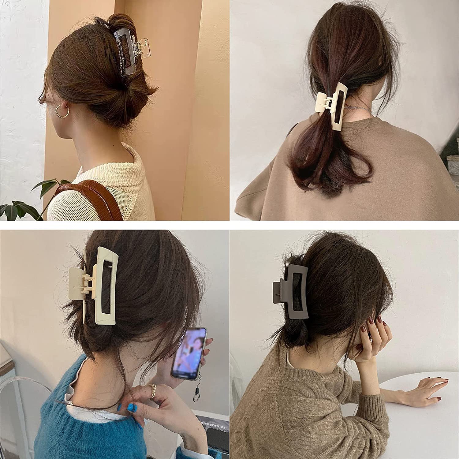 MINTA Hair Clips for Women - 4pcs Large Rectangle Claw Clips for Thick Hair (3.4 Inches) - Strong Hold Hair Accessories for Ponytails, Buns & Everyday Styling