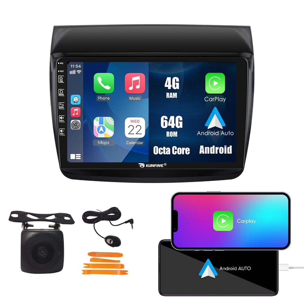 Android Car Stereo with Apple CarPlay & Android Auto - 7 Inch Touchscreen GPS Navigation, WiFi, RDS, DSP - Multimedia Player Head Unit Replacement for Mitsubishi Pajero Sport & Triton 2008-2016 - Perfect for Road Trips & Daily Commuting