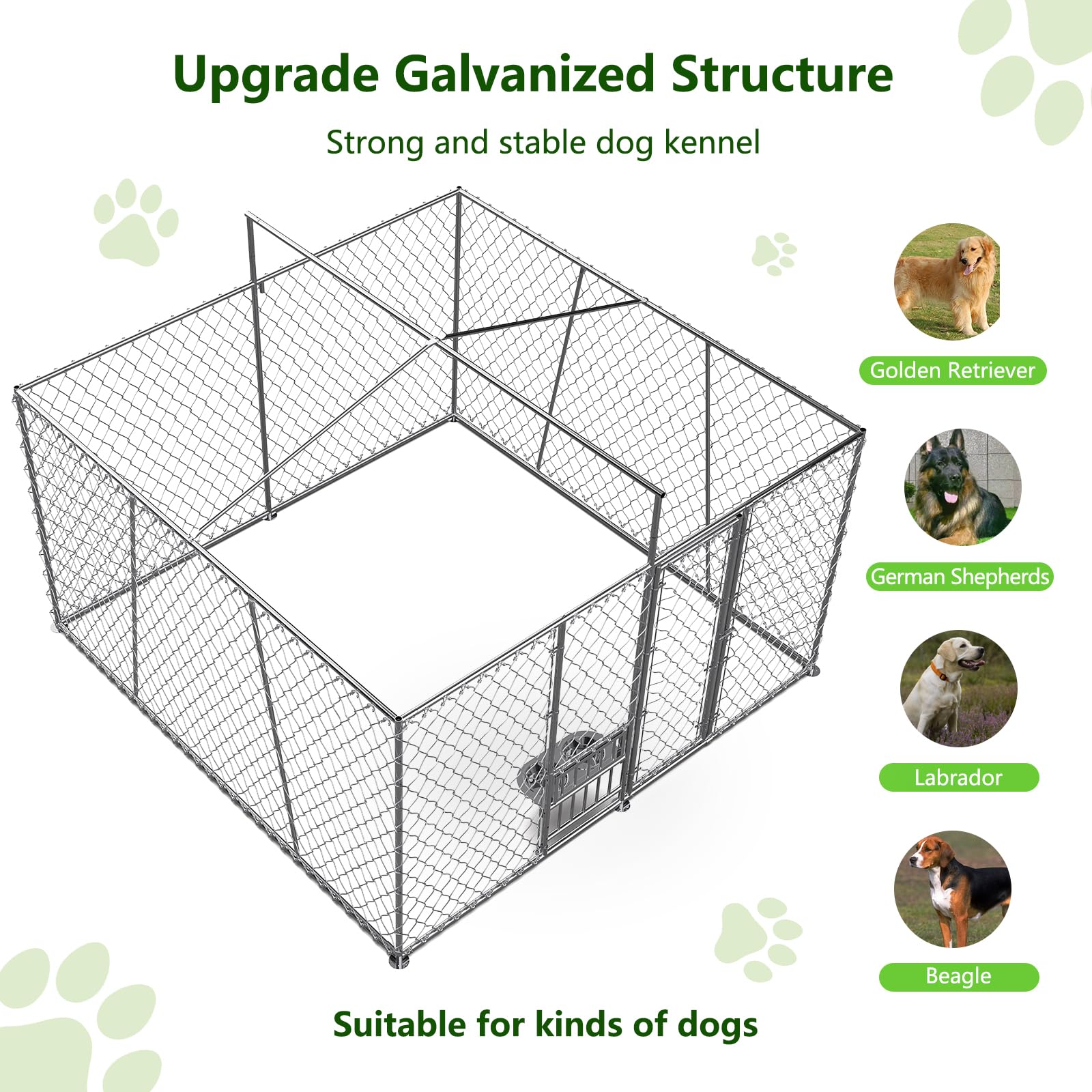 **10FT Heavy Duty Outdoor Dog Kennel with Cover Roof - Secure Lock Pet Playpen & Run for Yard - Includes Bowls - Ideal for Large Dogs, Backyard Safety & Playtime**