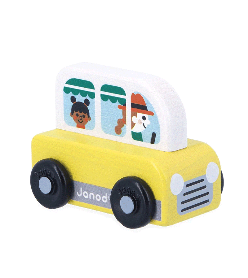 Janod Wooden Van Crossroads Toy - Educational Countryside-Themed Wooden Vehicle Playset for Kids | Perfect for Pretend Play, Storytelling & Early Learning
