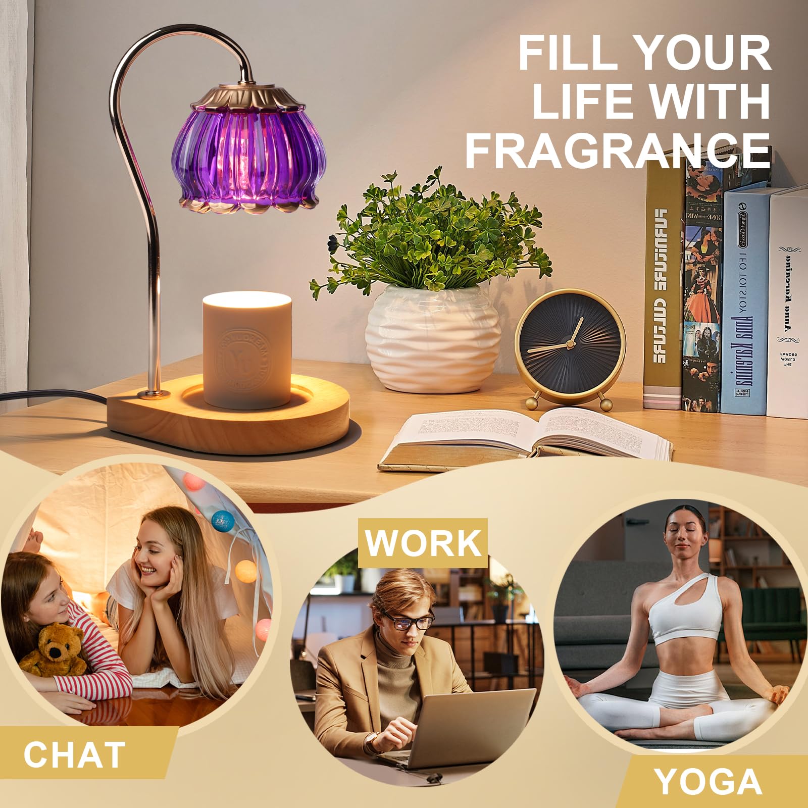 Electric Candle Warmer Lamp with Timer - Dimmable LED Lantern for Wax Melts & Fragrance Oils - Perfect for Home Decor, Gifts for Women, Housewarming - Ideal for Bedroom, Living Room, Bathroom (Purple)