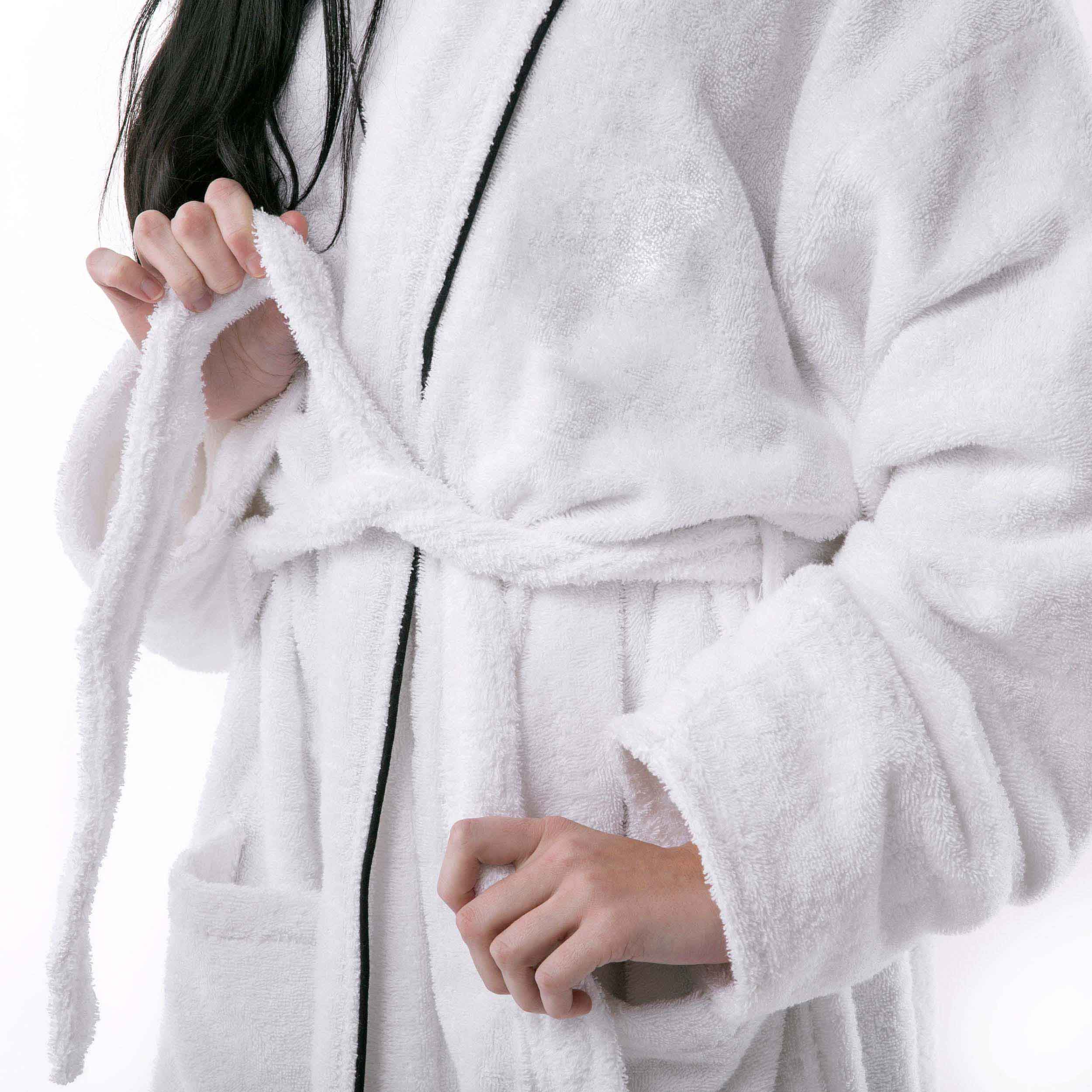 Premium Cotton Unisex Bathrobe for Adults - Soft, Fluffy & Highly Absorbent - White Embroidered Spa Robe for Relaxation, Hotels & Home Comfort