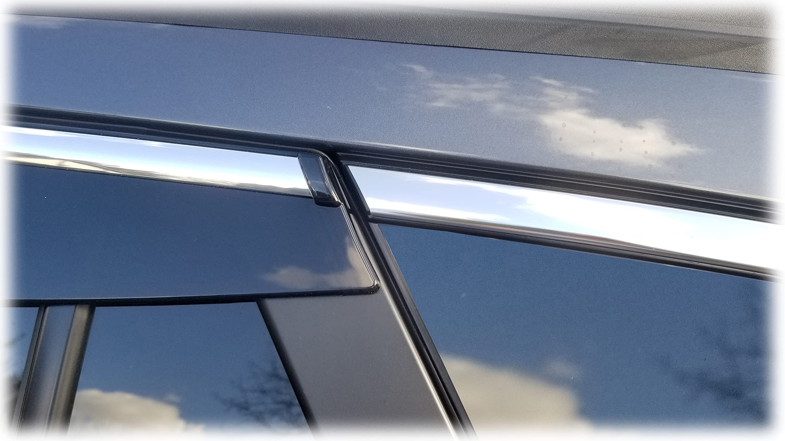 C&C CarWorx WV-O20-TFI Set of 4 Tape-on Injection-Molded Side Window Visor Rain Guards with Chrome-Style Trim for 2020-2024 Subaru Outback | Weather Protection & Style Enhancement for Driving in Rain or Sunny Conditions