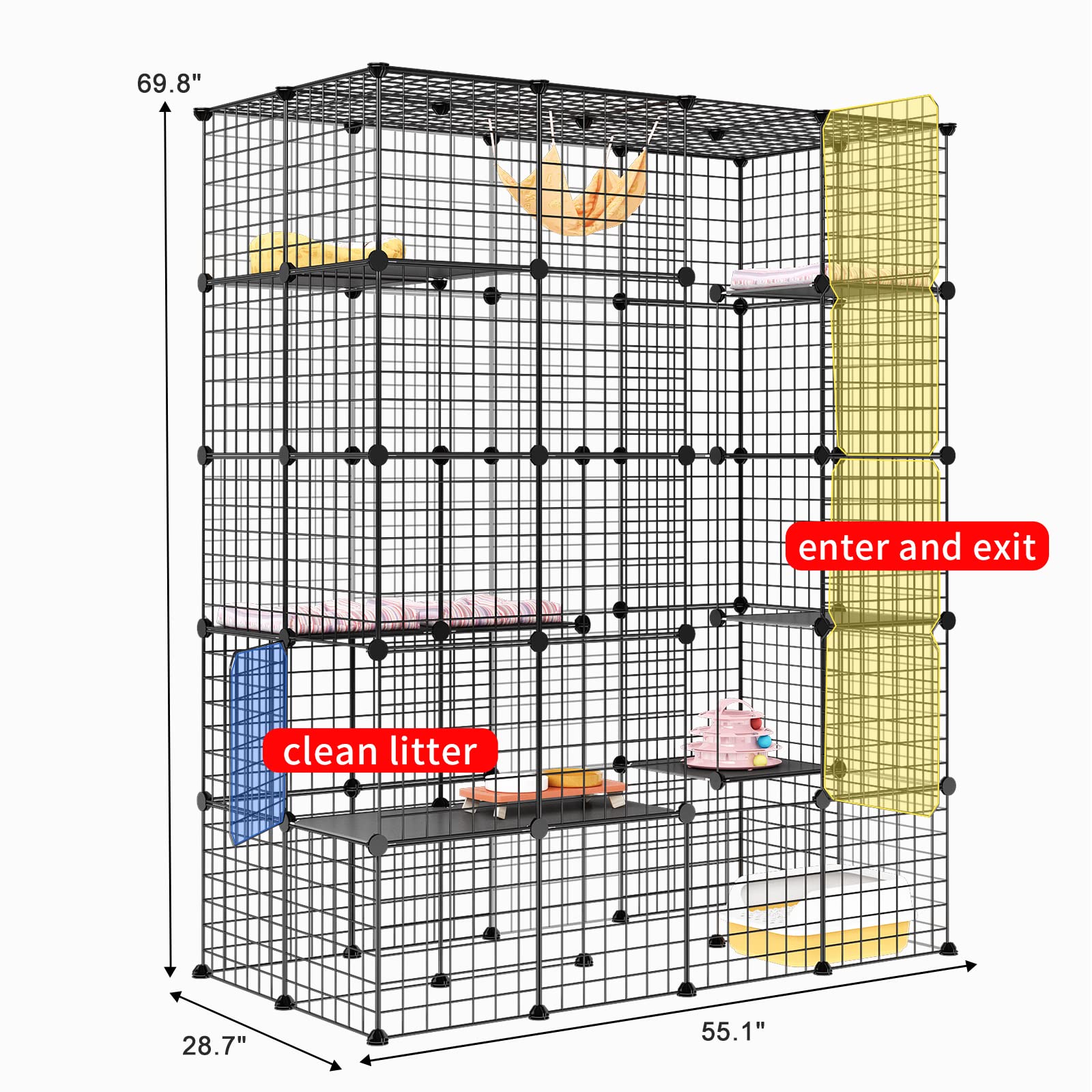 Eiiel DIY Outdoor Cat Enclosure - Large Catio Cage House with 6 Jumping Platforms, Spacious Entrance & Easy to Clean - Perfect for Backyard, Patio or Balcony Cat Play Area