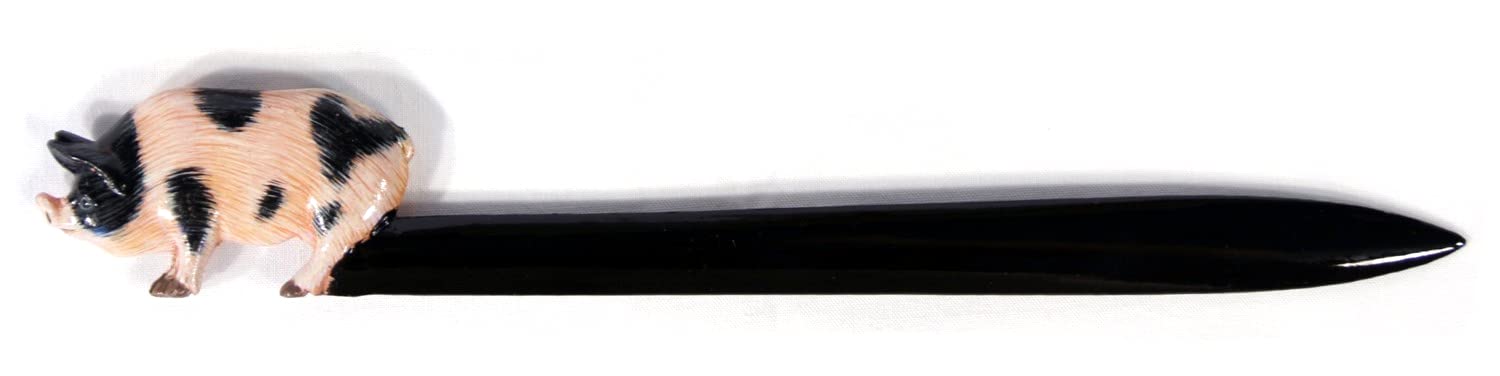 Hand Painted Black and White Pig Letter Opener - Unique Office Desk Accessory for Mail Opening, Gift for Stationery Lovers, Pig Theme Collectors