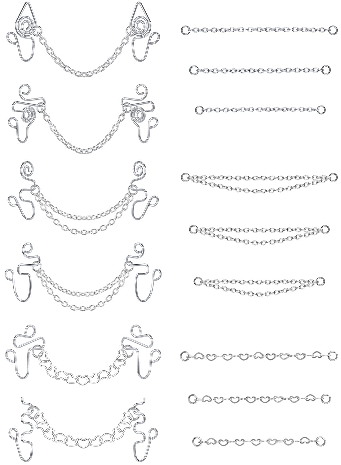 PunkTracker Fake Nose Rings for Women & Men - Stainless Steel Non-Pierced Nose Cuffs with Chain | African Gold Style Fake Nose Jewelry for Teens | Perfect for Parties, Halloween & Festival Outfits