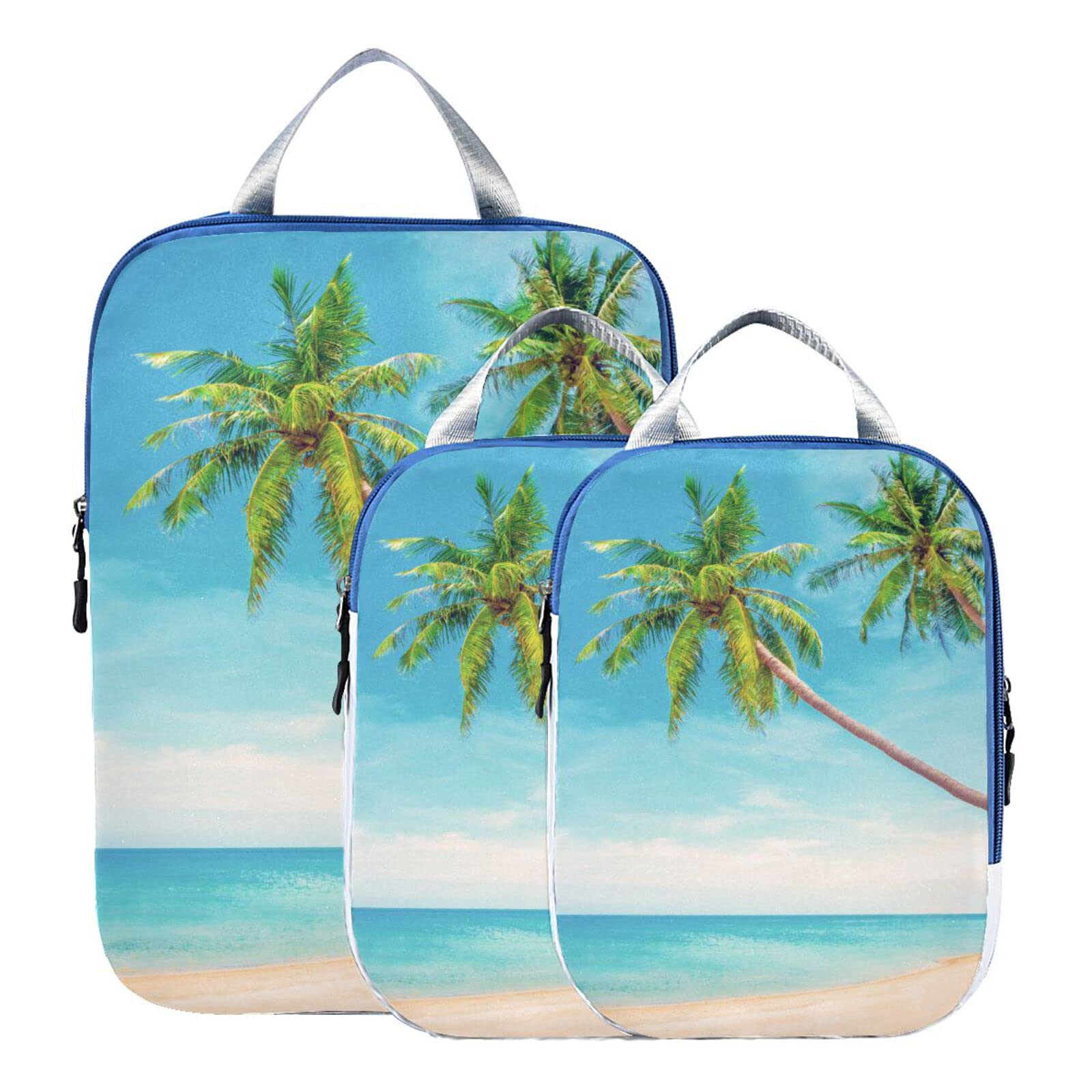 Susiyo 3-Piece Tropical Beach with Palms Packing Cubes Set - Luggage Organizers & Suitcase Storage Bags for Travel Accessories | Perfect for Vacation, Business Trips & Weekend Getaways