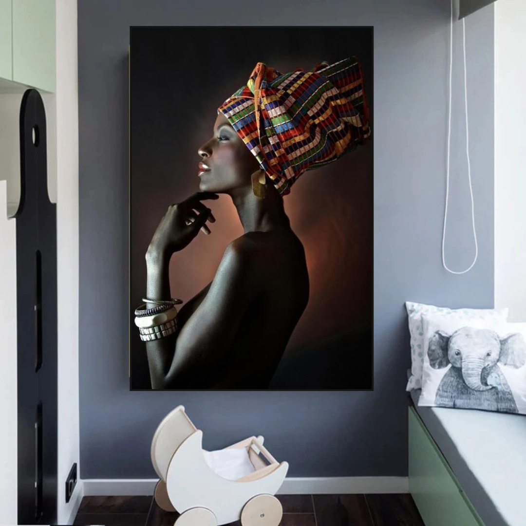 Afro Girl Crowned Flower Canvas Wall Art - Black Girl Empowerment Decor for Living Room, Bedroom & Office - Unique African American Home Wall Decor