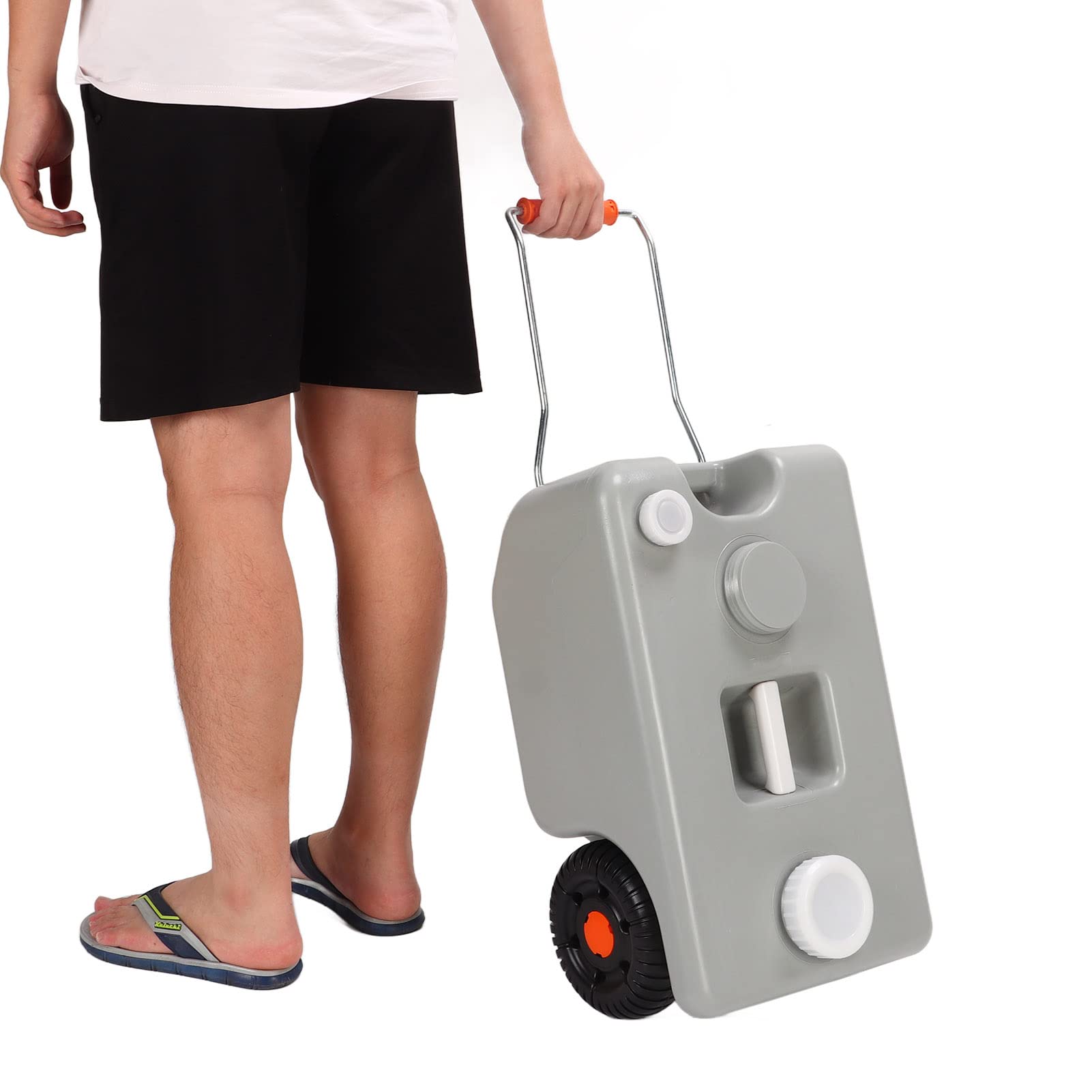 25L Large Capacity RV Portable Waste Tote with 2 Wheels & Grip - Sturdy HDPE Gray Water Tank for RV, Boat & Camping | Easy Waste Disposal Solution for Outdoor Adventures