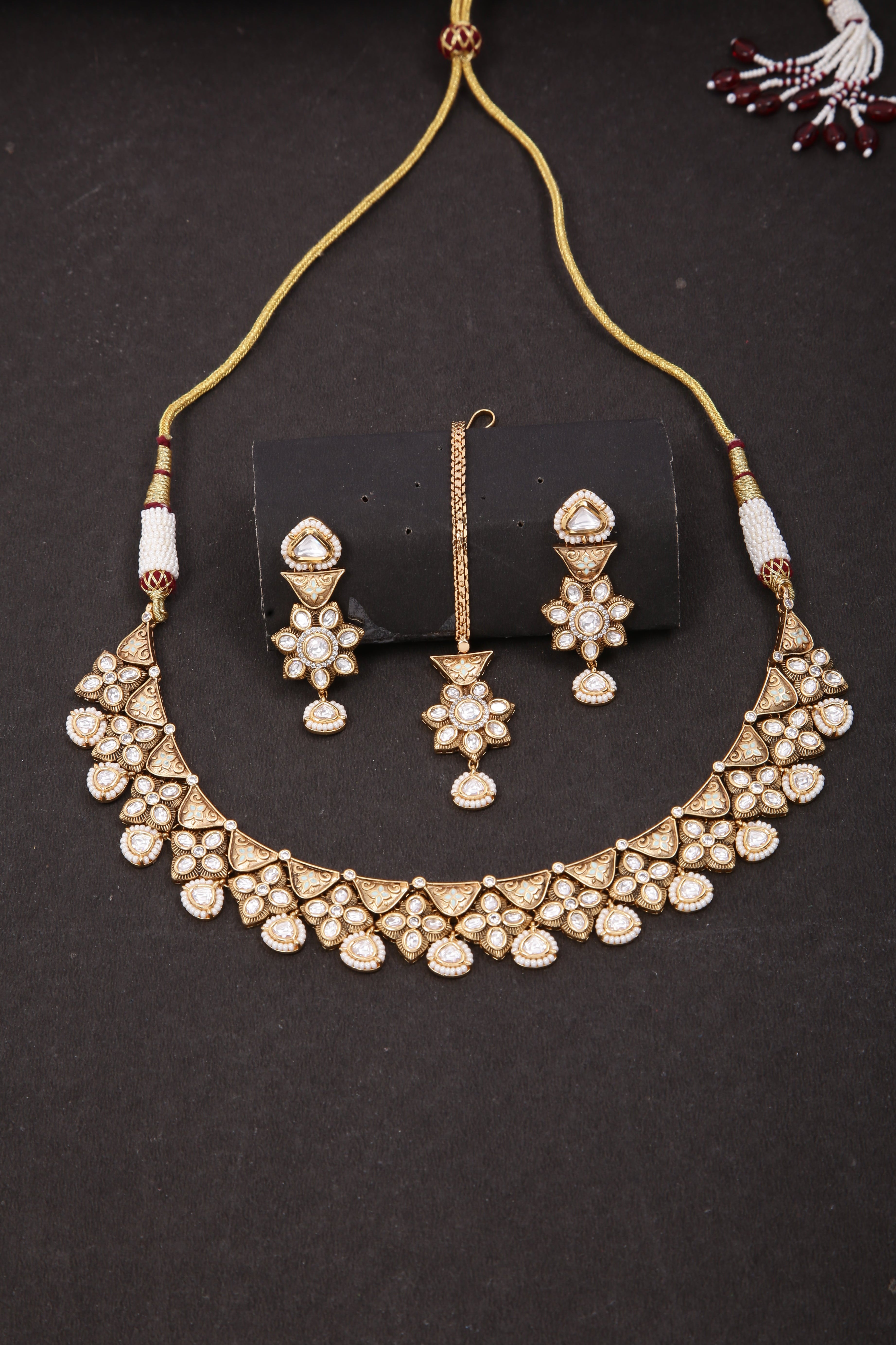 Luxury Gold Plated Royal Kundan Necklace & Earrings Set (D1166) | Indian Bridal Jewelry | Perfect for Weddings, Parties & Special Occasions