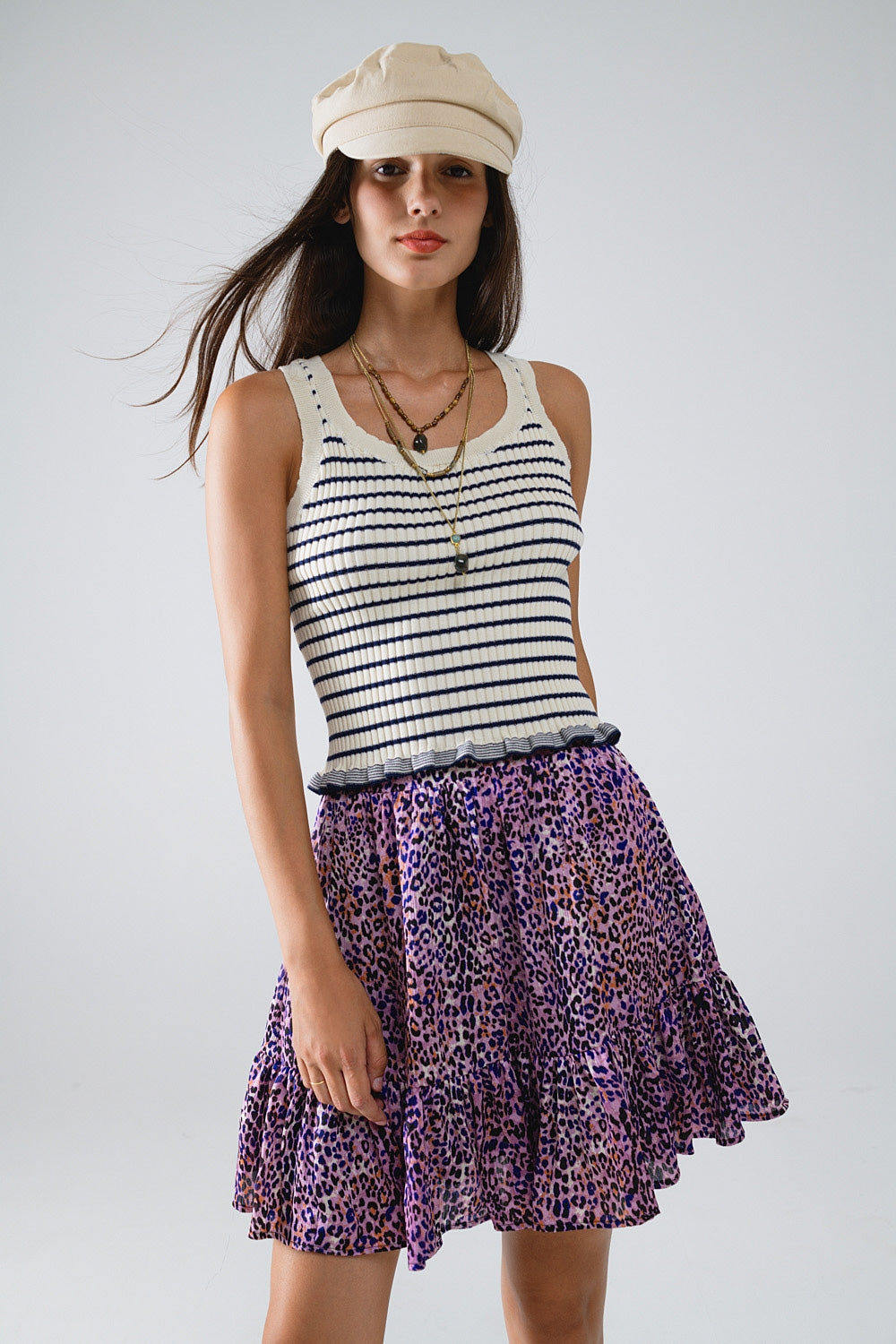 Striped Cream Spaghetti Strap Camisole with Ruffled Hem - Perfect for Summer Outfits, Beach Wear & Casual Layering