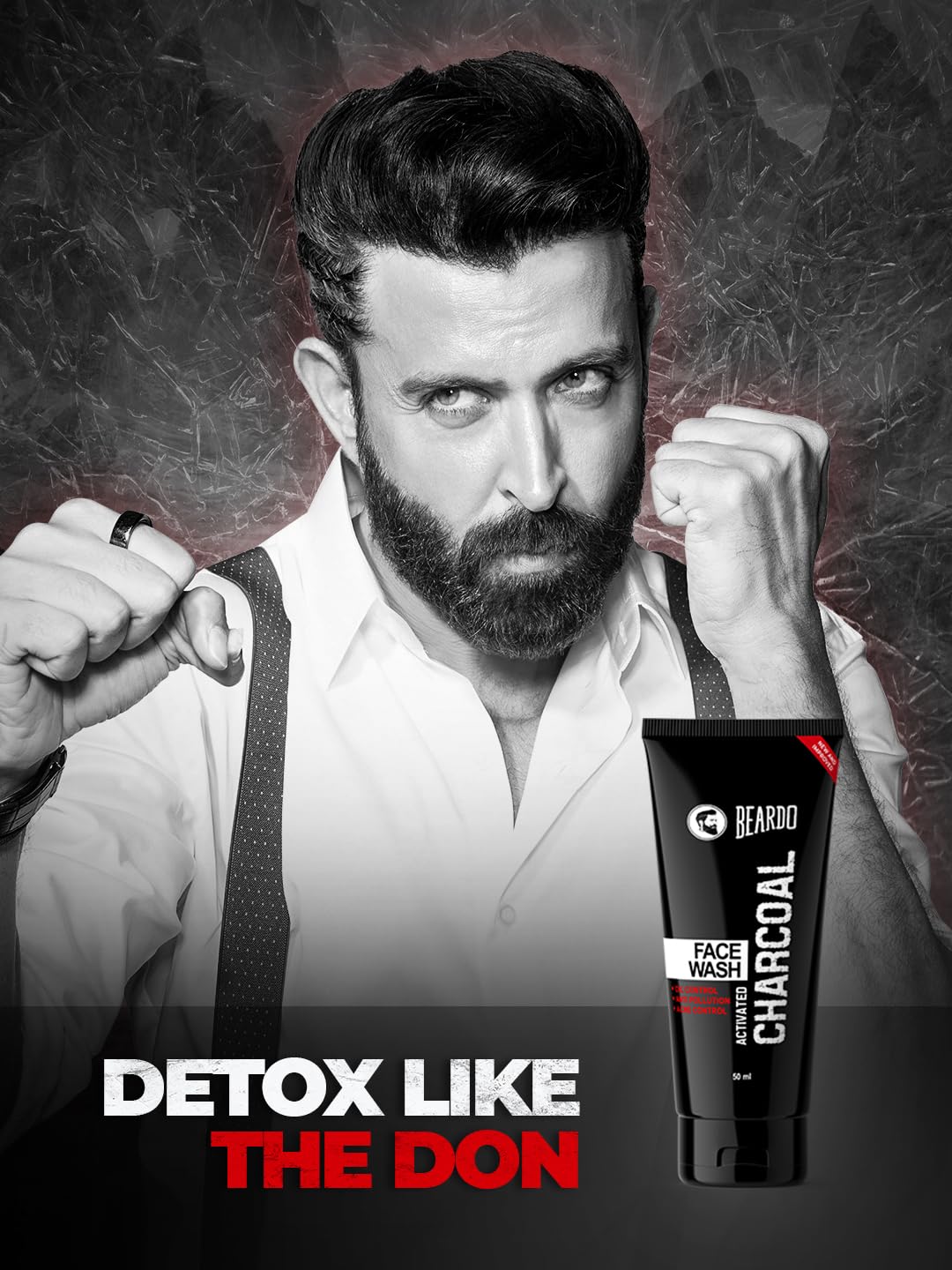 Beardo Activated Charcoal Face Wash for Men - 50ml | Deep Pore Cleanser for Acne, Pimples & Oily Skin | Detoxifying & Dirt Removing Formula | Perfect for Daily Skincare & Post-Workout Cleansing