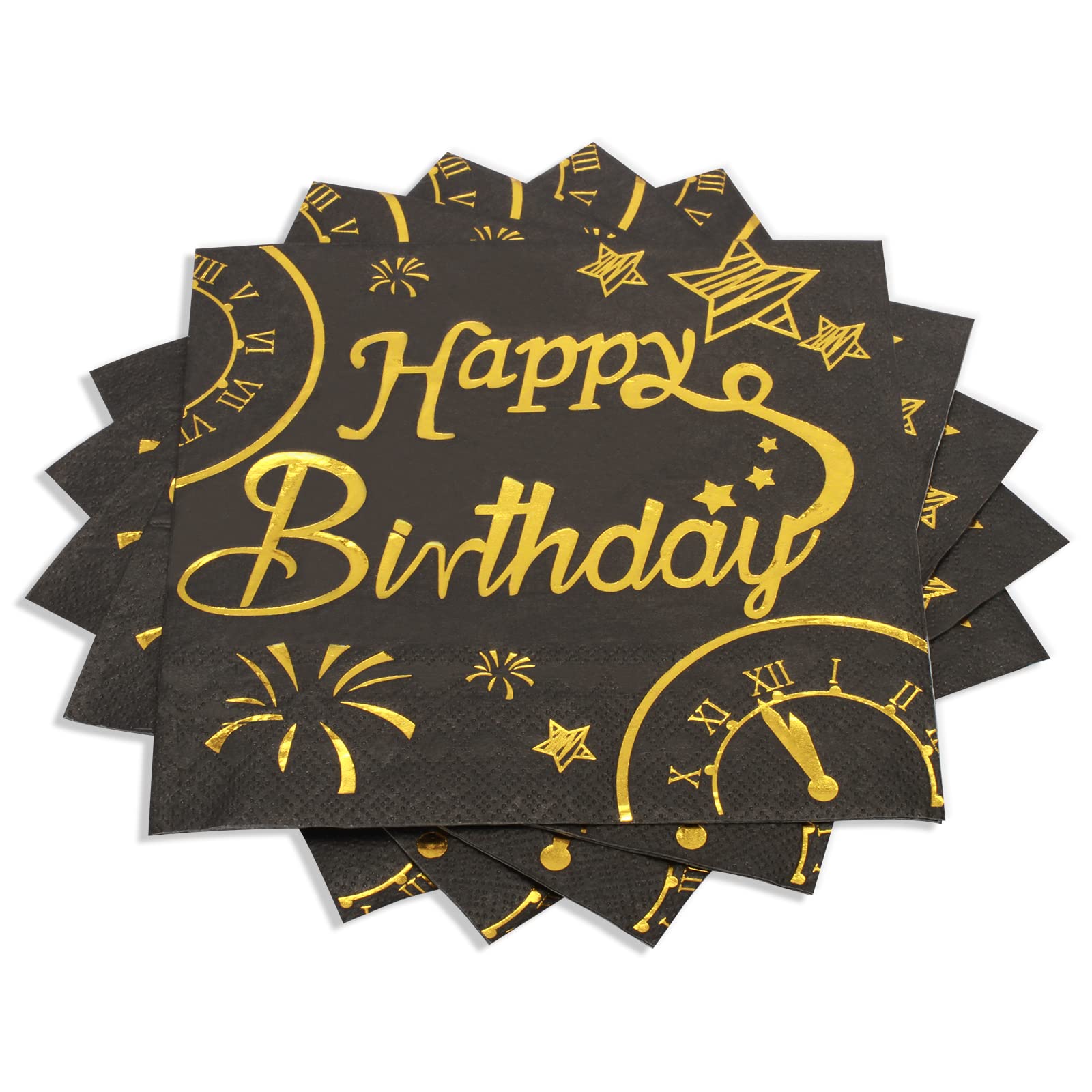 Apriciti 40-Pack Black & Gold Birthday Paper Napkins with Foil Lettering – Elegant Square Beverage & Cocktail Napkins for Adult & Kids Party Decorations – Perfect for Birthday Celebrations, Anniversaries & Special Events