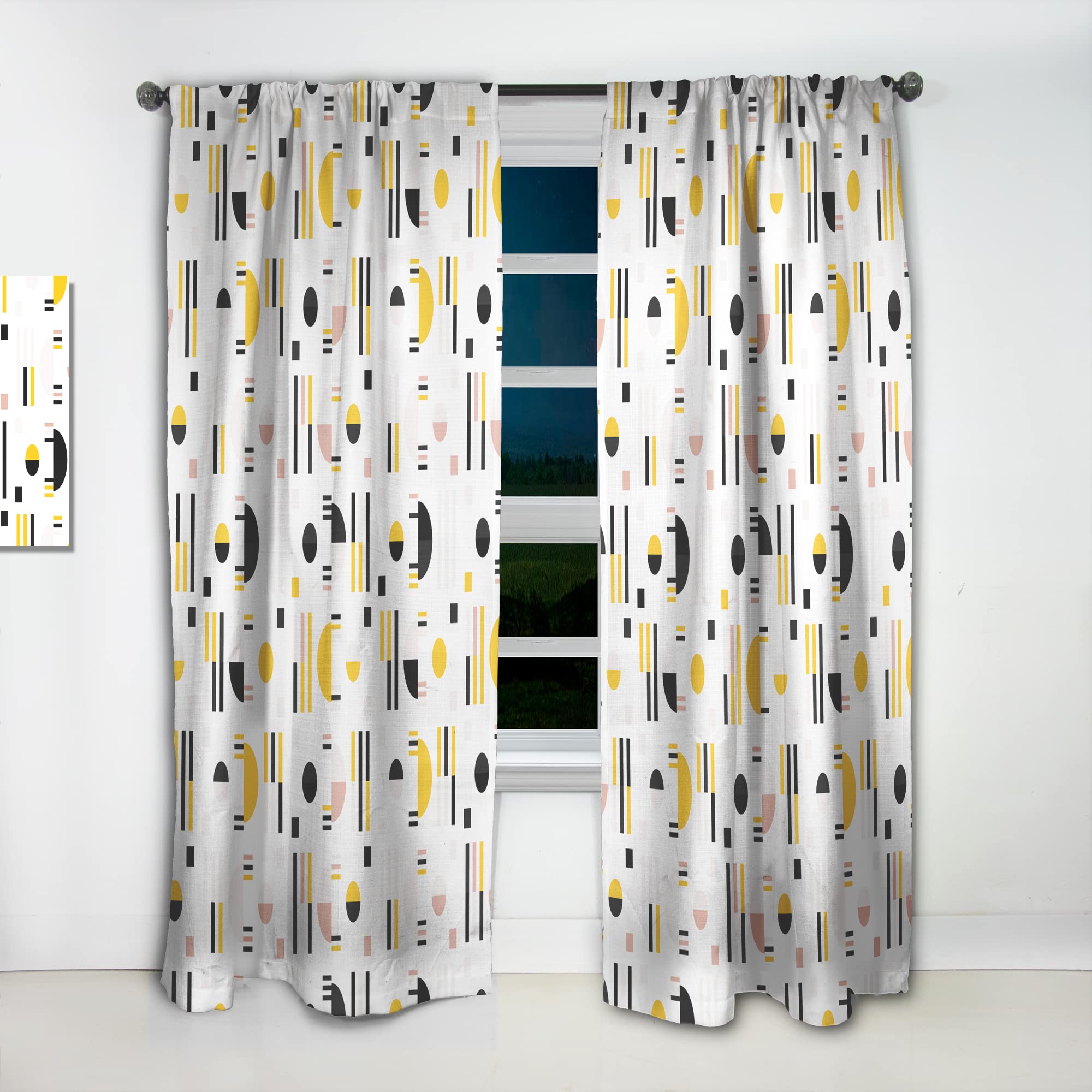 Retro Geometric Design IX Thermal Insulated Curtains - Single Panel 52x84 Inches - Blackout Drapes for Bedroom & Living Room - Perfect for Home Decor, Privacy & Energy Efficiency