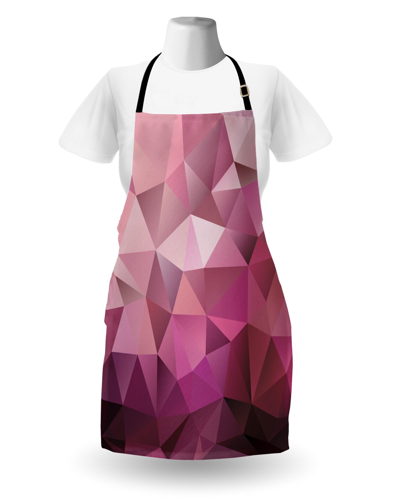 Ambesonne Abstract Triangle Geometric Print Unisex Kitchen Apron - Adjustable Neck Bib for Cooking, Baking, Gardening - Rose Pink Monochrome Design - Perfect for Home Chefs, BBQ Parties & Art Workshops