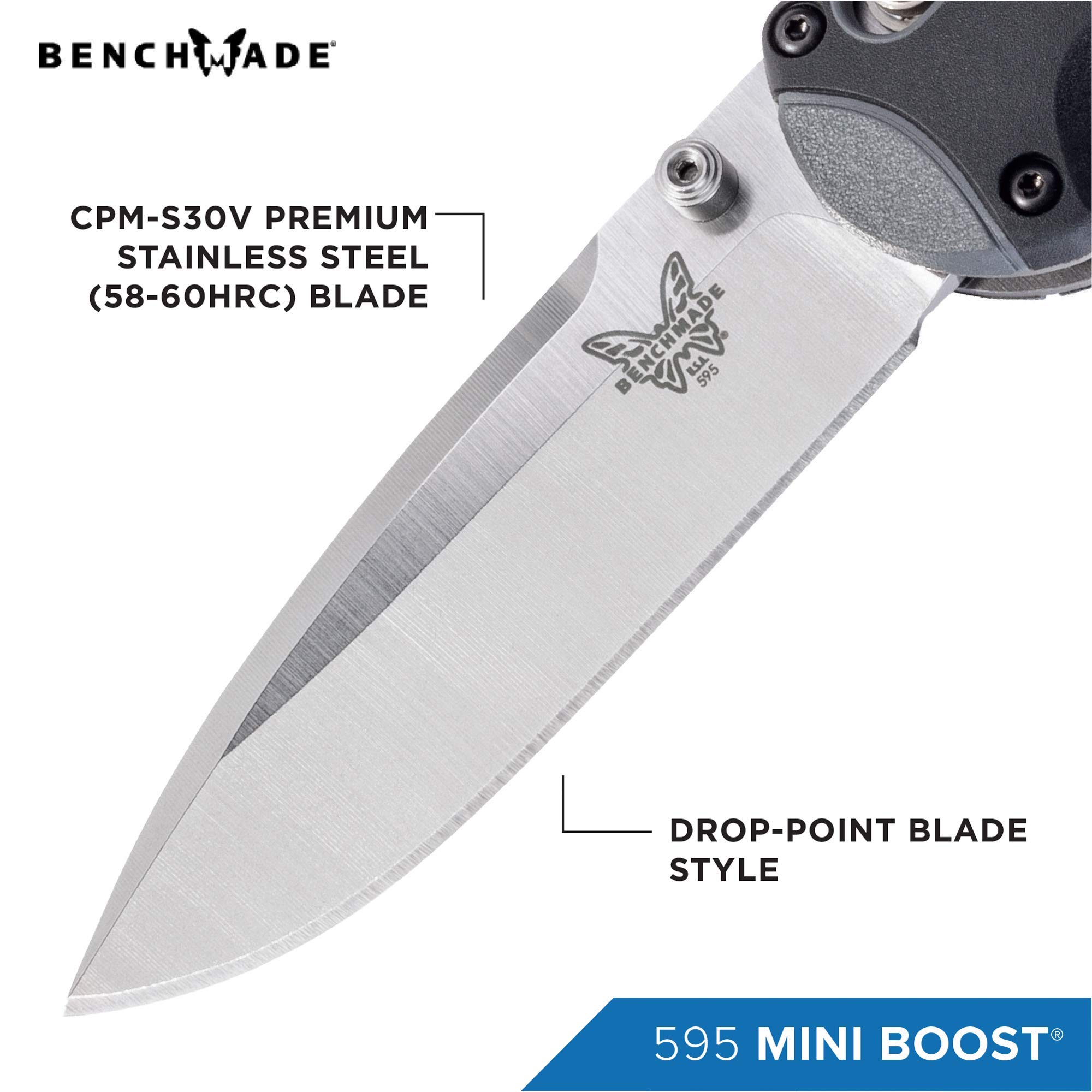 Benchmade Mini Boost 595 Folding Knife - USA Made Drop Point Blade EDC Pocket Knife for Outdoor Camping, Hiking & Everyday Carry