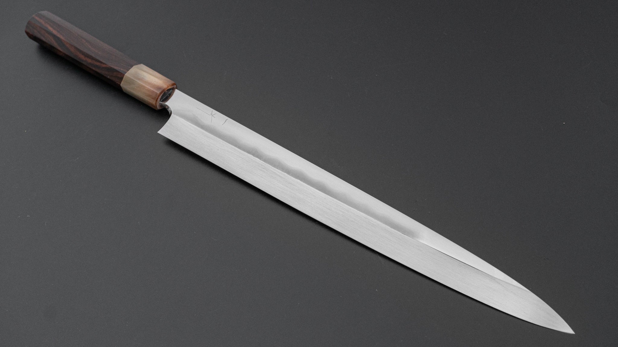 Premium Hitohira Togashi White #1 Notaremon Mizu Honyaki Yanagiba 330mm Sushi Knife with Taihei Makassar Ebony Handle & Saya - Japanese Chef Knife for Sushi, Sashimi & Fine Fish Preparation