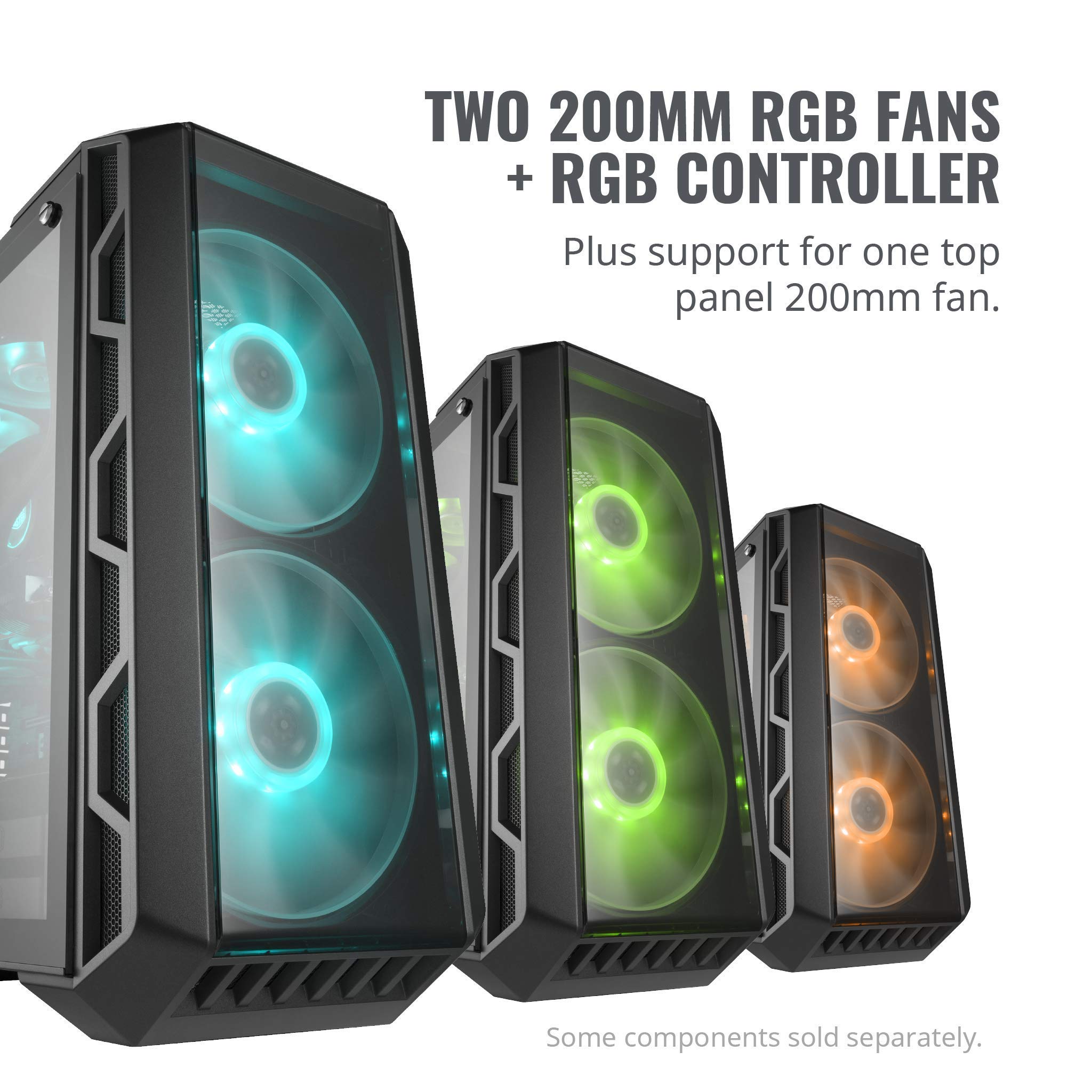 Cooler Master MasterCase H500 ATX Mid-Tower PC Case with Tempered Glass Side Panel, Transparent Front Panel, Carrying Handle & Dual 200mm RGB Fans - Perfect for Gaming Rigs, Workstations & Custom PC Builds