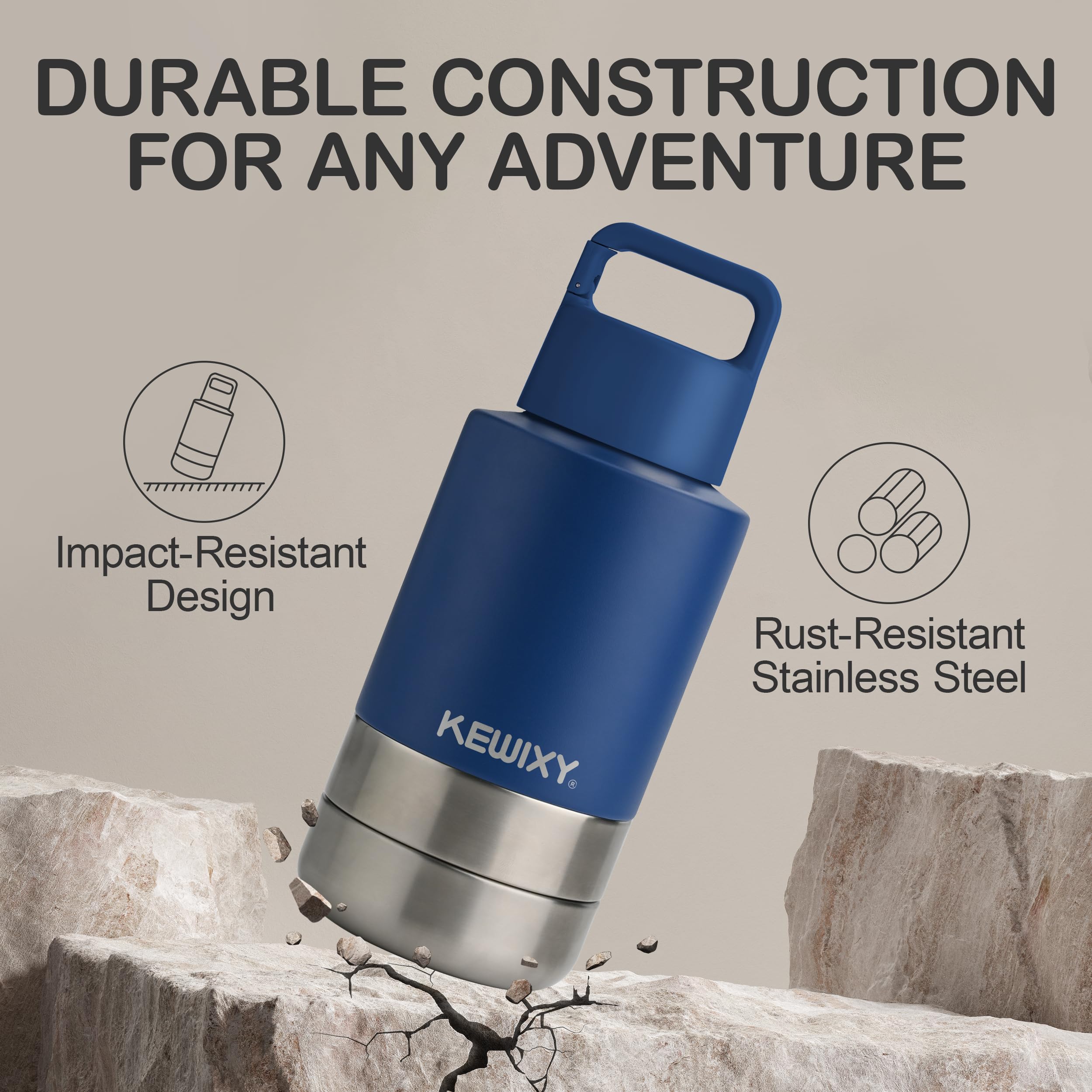 Insulated Dog Travel Water Bottle with Detachable Bowls - 3-in-1 Portable Pet Water Dispenser for Dogs - Leakproof Outdoor Dog Accessories for Walking, Hiking, Camping & Travel (32oz, Navy Blue) - Perfect for Park Visits, Beach Days & Road Trips