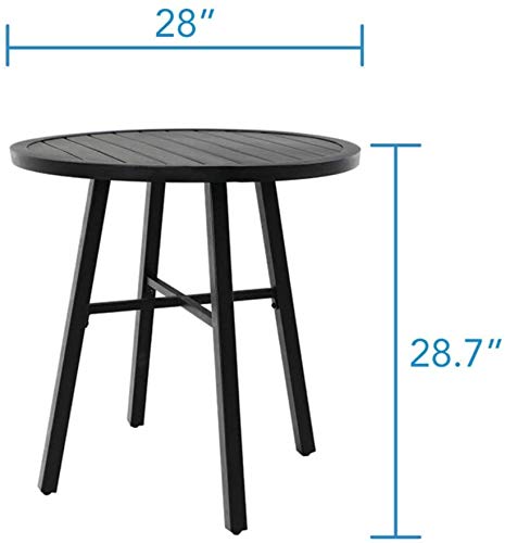 MFSTUDIO Round Metal Outdoor Bistro Table - Adjustable Height Small Patio Dining Table & Side End Table for Garden, Balcony, Deck - Weather-Resistant Black Outdoor Furniture