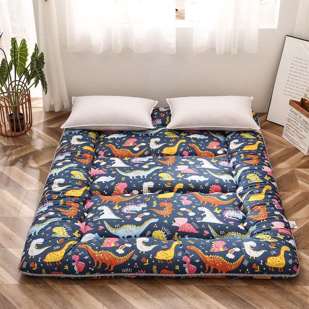Dinosaur Themed Japanese Floor Futon Mattress for Kids - Thick Foldable Tatami Sleeping Pad, Twin Size Floor Lounger Bed for Boys & Girls | Perfect for Sleepovers, Playrooms, and Cozy Movie Nights