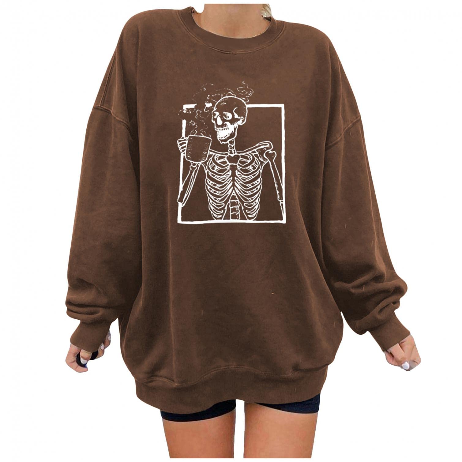 Women's Halloween Pumpkin Printed Long Sleeve Sweatshirt - Cozy Fall Blouse with Slouchy Fit | Perfect for Autumn Outfits, Pumpkin Patch Visits & Spooky Season Parties