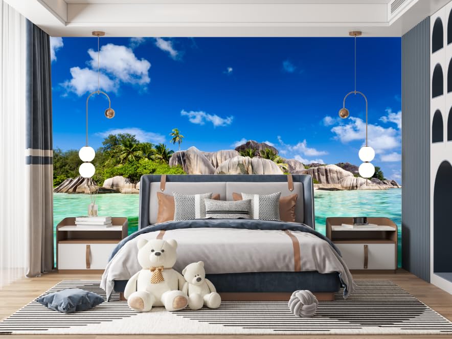 3D Ocean Sea Landscape Peel and Stick Wallpaper - Self-Adhesive Wall Mural for Bedroom, Living Room, Home Office Decor - Easy to Apply Removable TV Background Poster (141.7x98.4 inches) - Perfect for Coastal Theme Rooms, Beach House Decor, and Underwater Nursery Designs