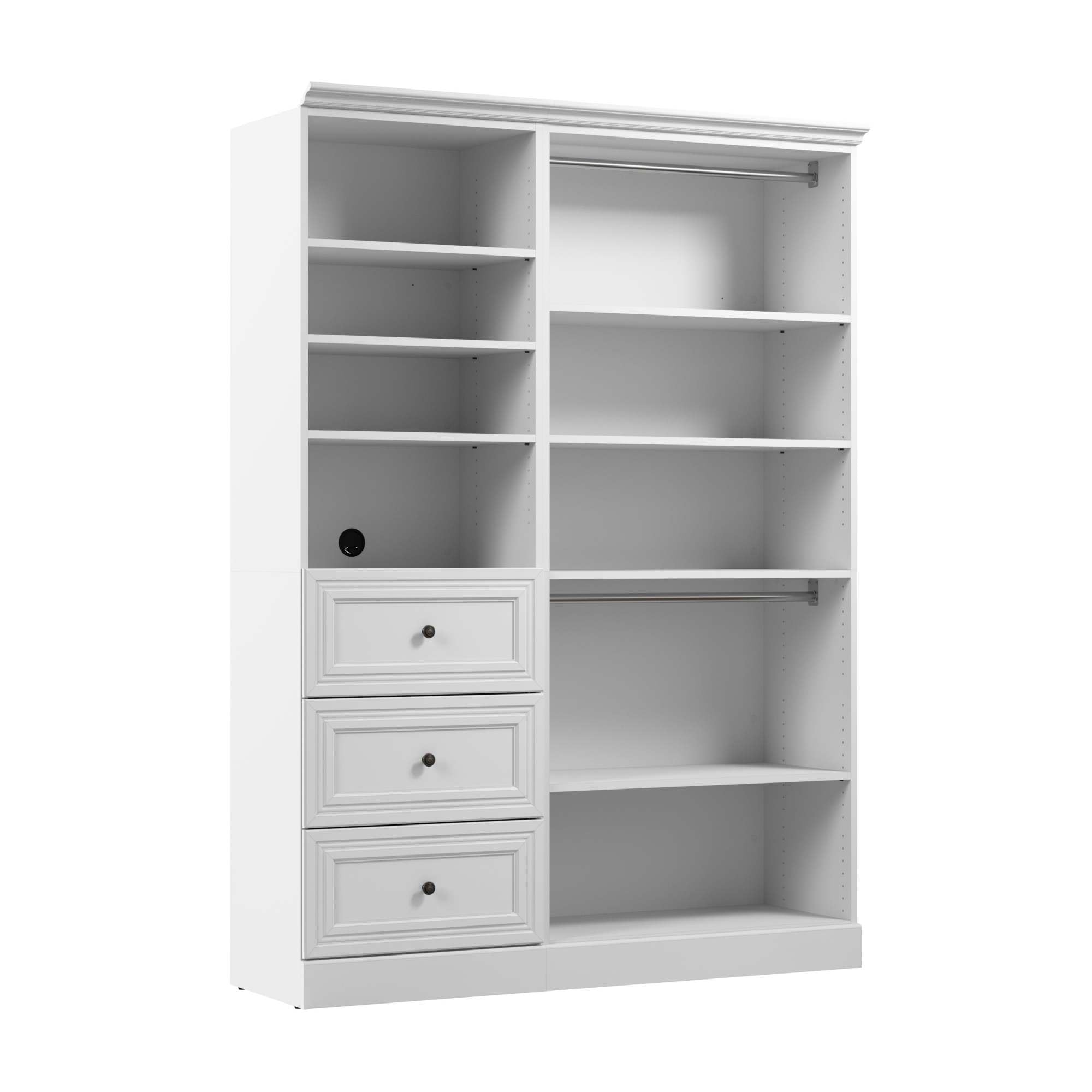 Bestar 61-Inch White Closet Organizer System with Wardrobe and Drawers - Versatile Home Storage Solution for Bedroom, Laundry Room & Entryway - Space-Saving Closet Organizer for Clothes, Shoes & Accessories - Perfect for Small Spaces and Apartment Living