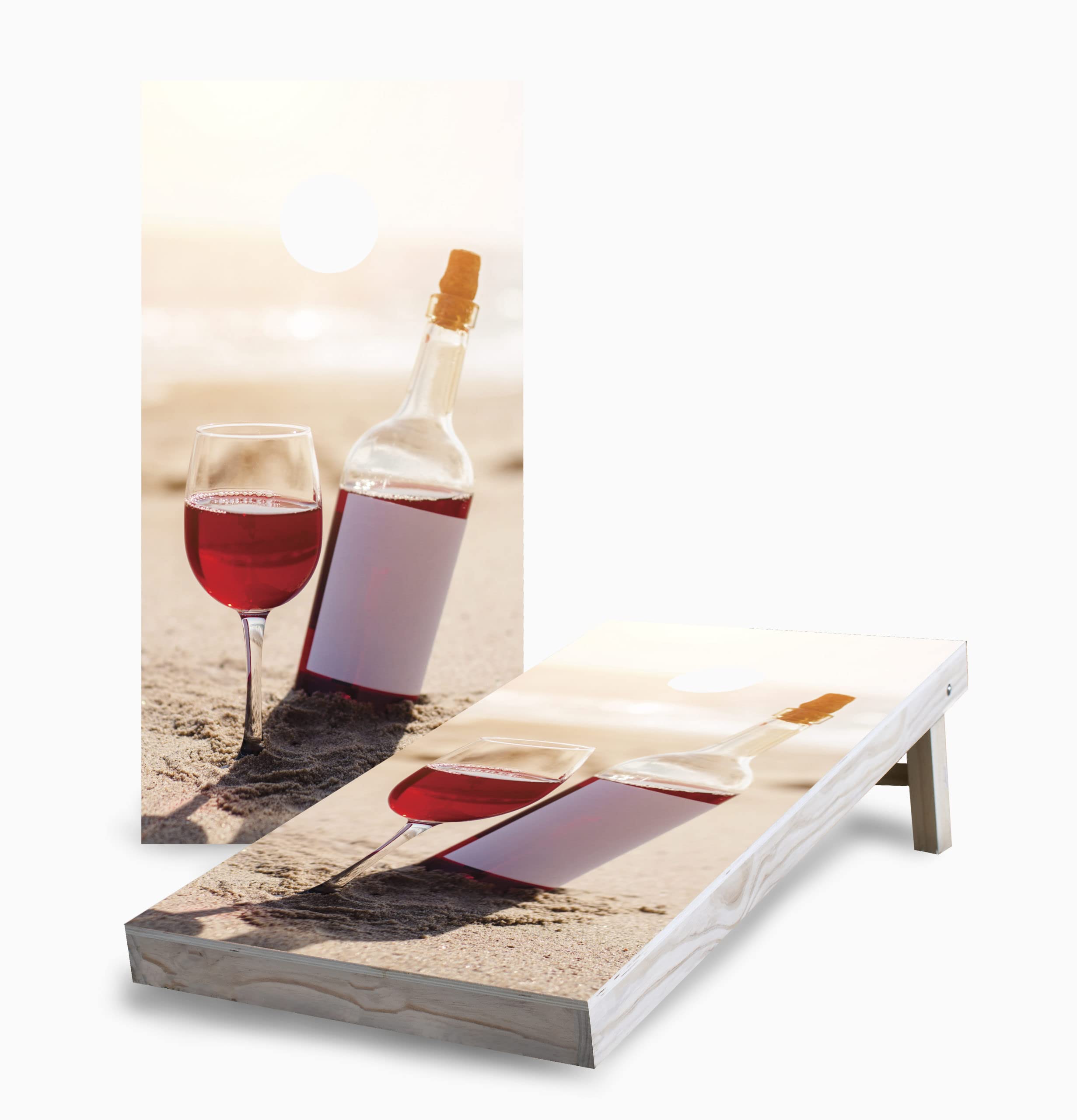 Skip's Garage Premium Red Wine Bottle Corn Hole Board Set - 2 Boards & 8 Bags Included - Perfect for Beach Parties, Backyard BBQs, and Outdoor Games (Choose Accessories)