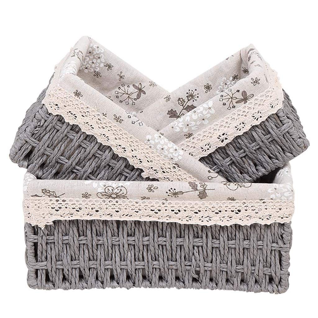 Handmade Woven Wicker Storage Baskets Set of 3 - Natural Brown Decorative Home Organizing Bins for Shelves, Bathroom, Nursery & Living Room (25x15x11cm)