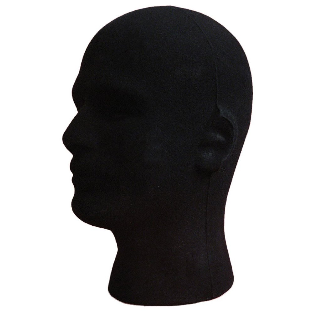 Men's Foam Flocking Head Model for Glasses, Headset & Wig Display - Black Mannequin Stand - Perfect for Retail Stores, Barber Shops & Cosplay Displays