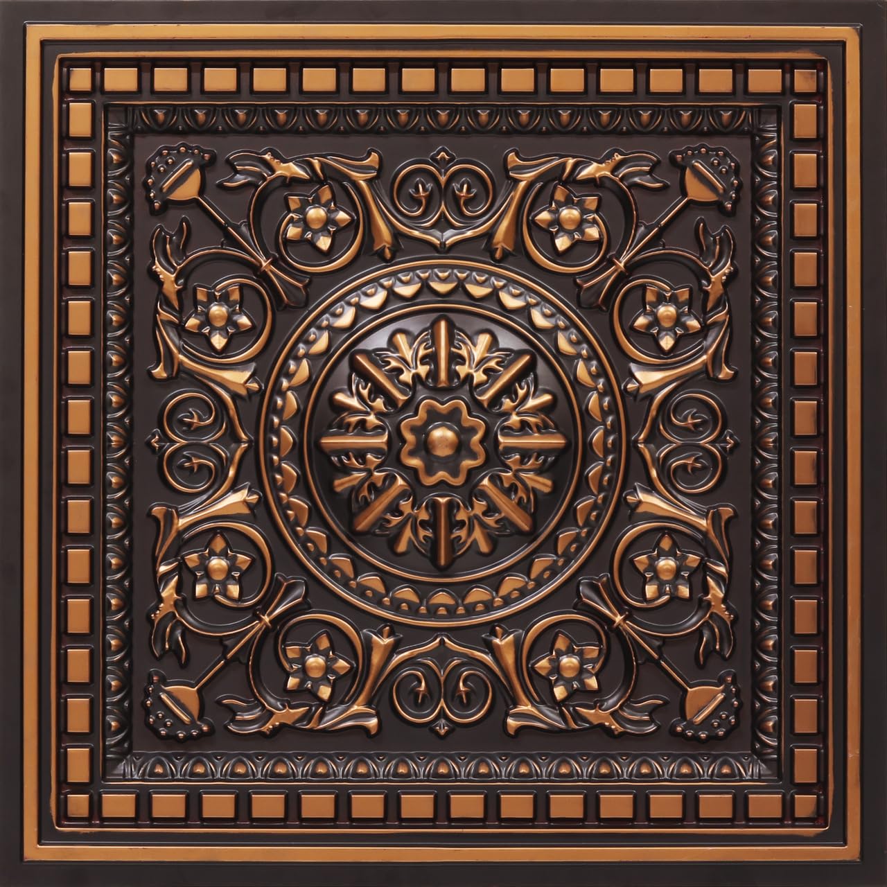 215 Da Vinci PVC 2' x 2' Lay-in Ceiling Tiles (10-Pack, Covers 40 sq.ft) - Antique Copper Finish for Home & Office Decoration - Easy Drop-In Installation for Suspended Grid Ceilings
