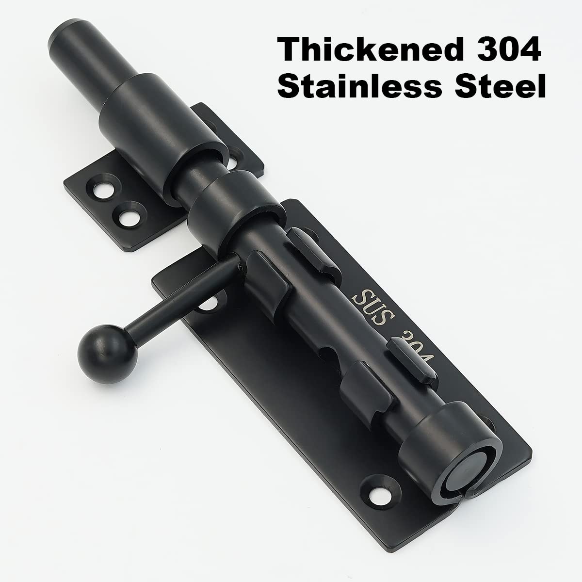 6 Inch Black 304 Stainless Steel Barrel Bolt Door Latch with Padlock Hole - Heavy Duty Slide Lock for Gates, Sheds & Barn Doors - Weatherproof Security Lock for Outdoor Use