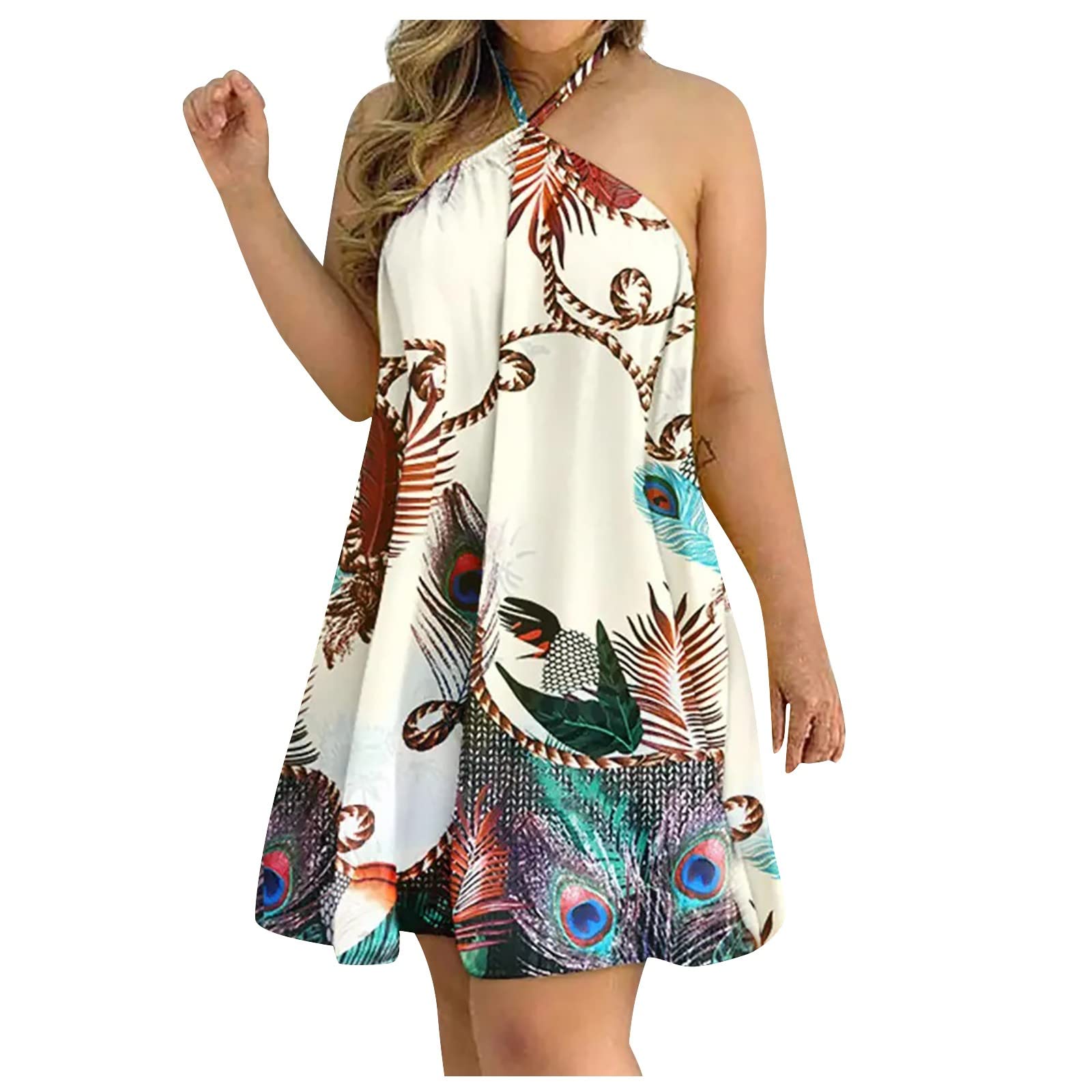 Sexy Backless Tie Halter Mini Dress for Women - Boho Floral Print Sleeveless Sundress | Perfect for Beach Vacation, Summer Party & Casual Outings