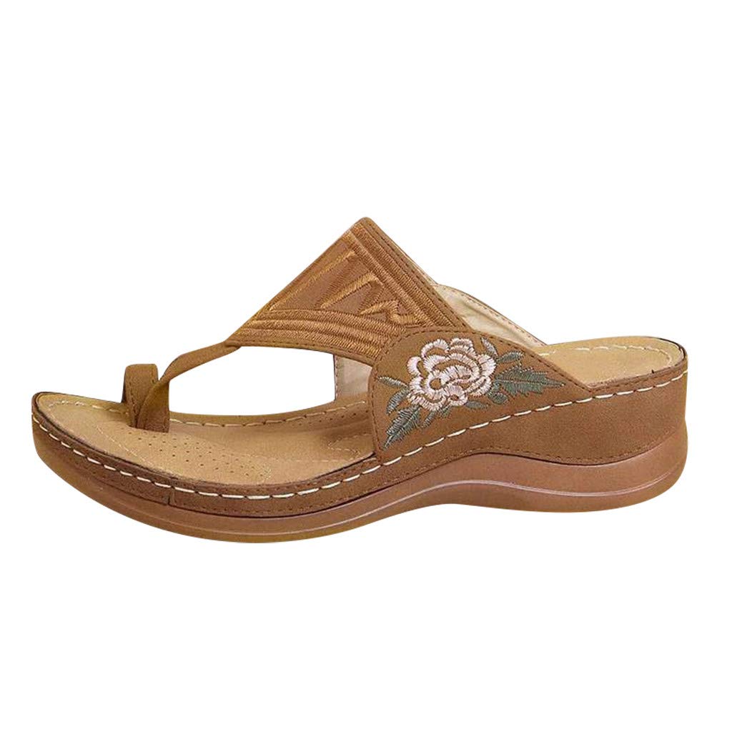 Women's Summer Fashion Sandals - Clip Toe Flower Embroidery Slides with Bubble Sole | Comfortable Beach Sandals for Women, Perfect for Vacation, Poolside & Casual Outings