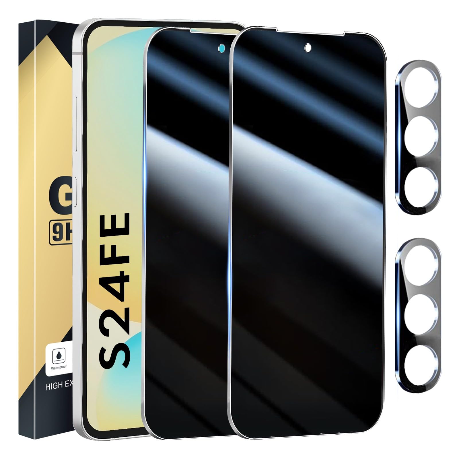 2+2 Pack Privacy Screen Protector for Samsung Galaxy S24 FE 5G - Anti-Spy Tempered Glass Film & Camera Lens Protector, Bubble-Free HD Clarity - Perfect for Work, Travel & Privacy Protection