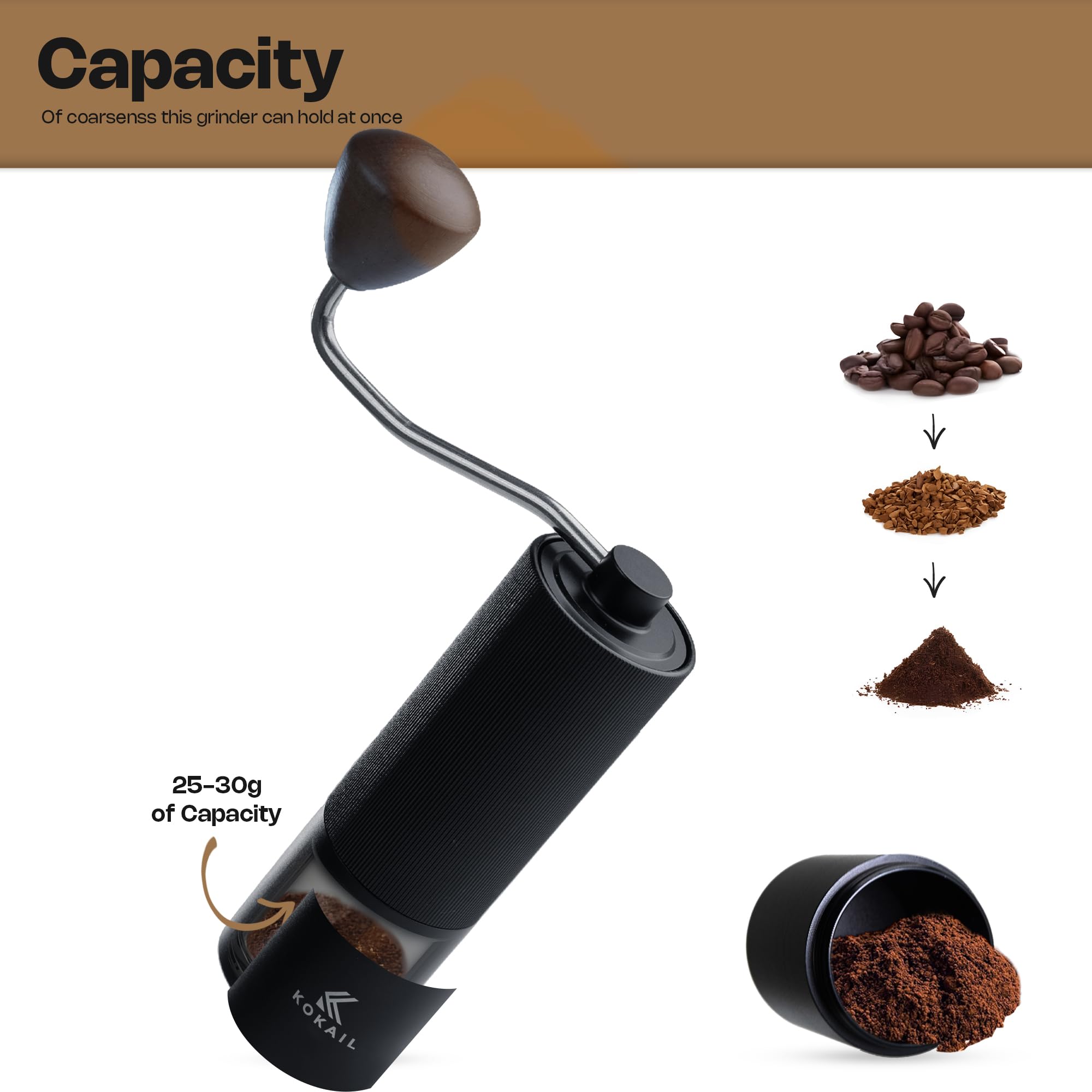 Premium Manual Coffee Grinder - 7-Star Stainless Steel Conical Burr Mill with Adjustable Coarse to Fine Settings for Espresso, French Press & Drip Coffee | Portable Hand Crank Coffee Bean Grinder with 30g Capacity | Easy to Clean & Maintain | Perfect for Home, Office & Camping Use