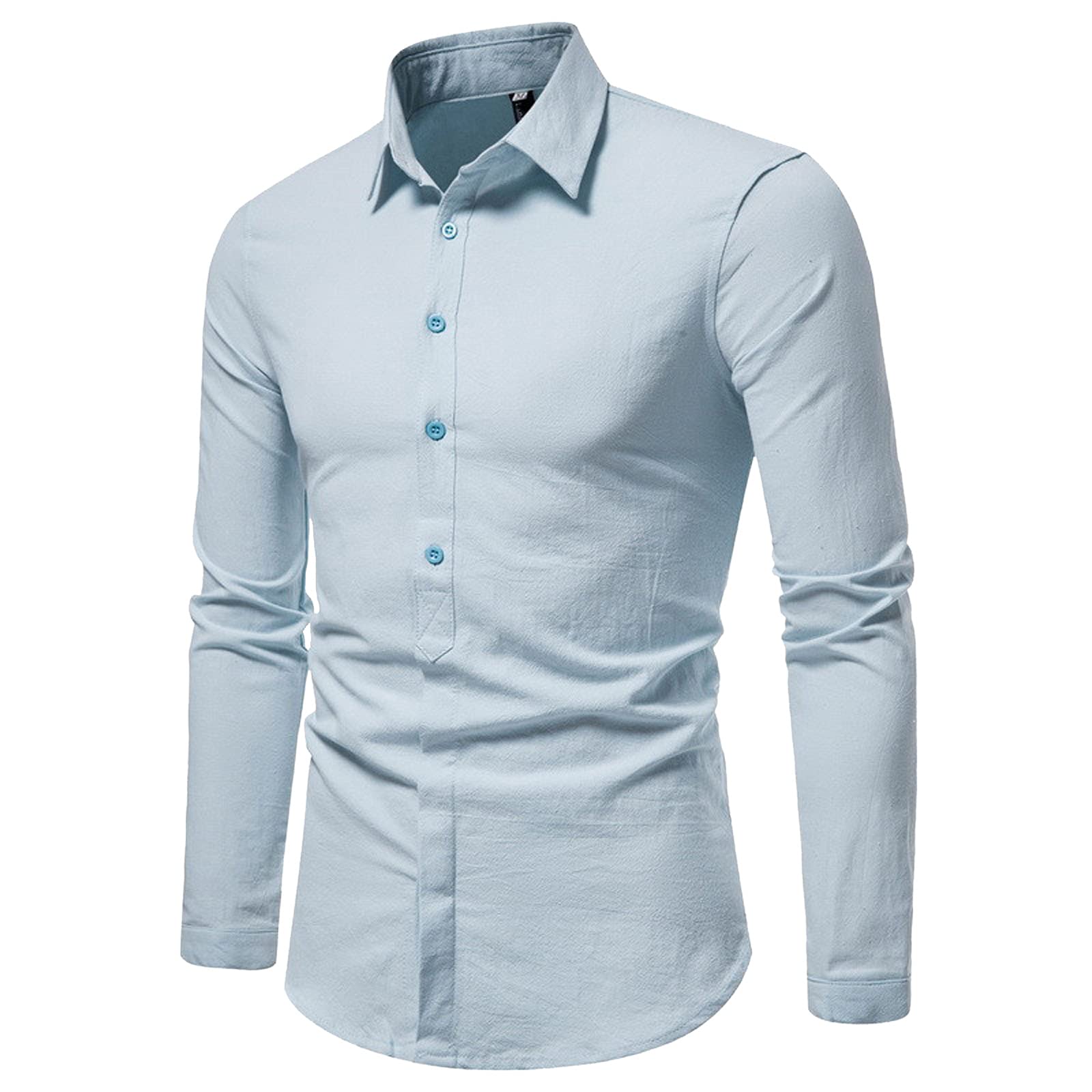 Men's Casual Button-Down Beach Shirt - Long Sleeve Solid Top for Summer Outings